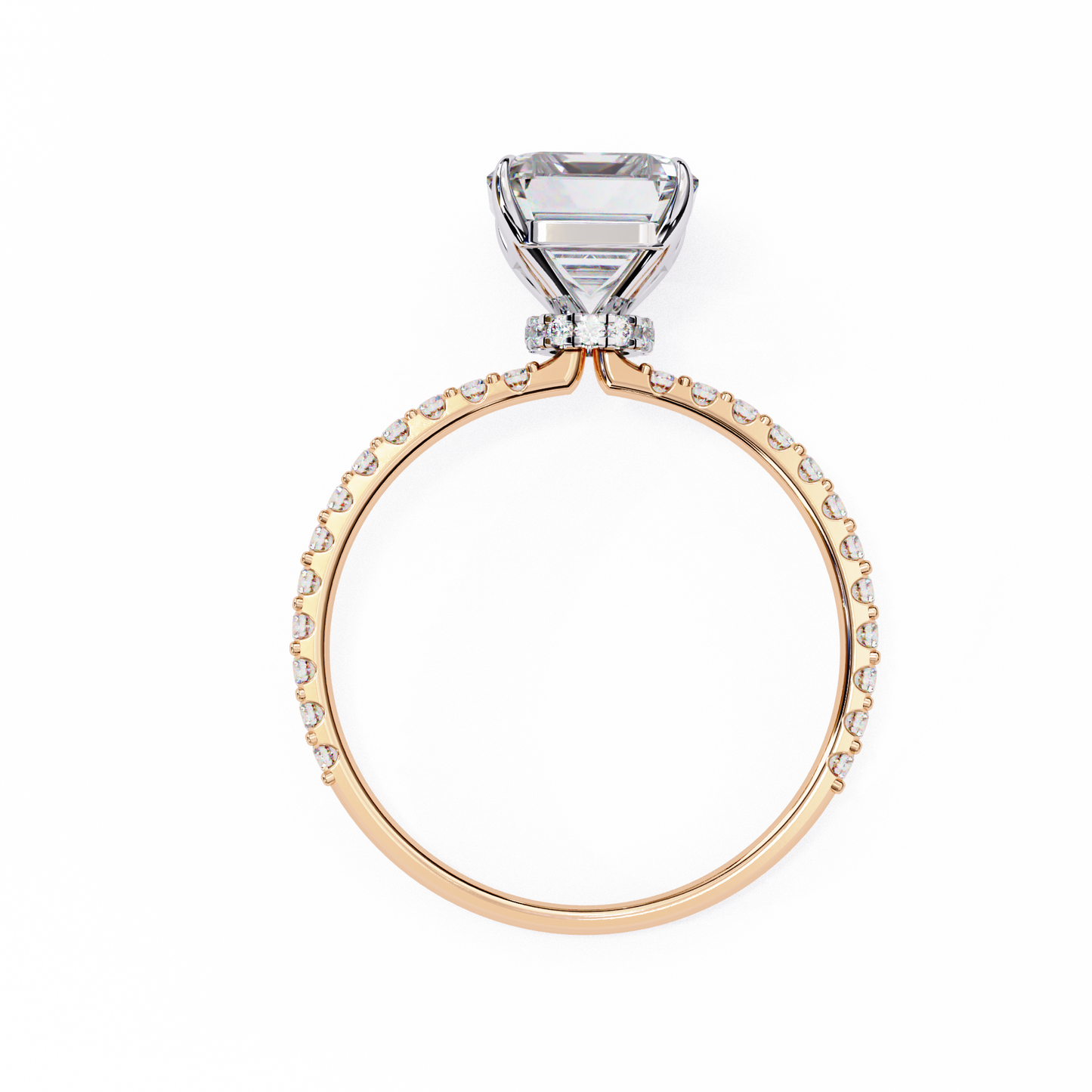 2.6 Ct Emerald Cut Lab Grown Diamond Hidden Halo Rose Gold Engagement Ring/Wedding Ring/F Color/VS Clarity/2 Ct Diamond Ring/CVD Diamond Ring/Emerald Cut Diamond/Round Diamond Side Stone/Prong Set/Pave Set/10k Gold/14k Gold/18k Gold/Yellow Gold/White Gold/Rose Gold/Anniversary Gift