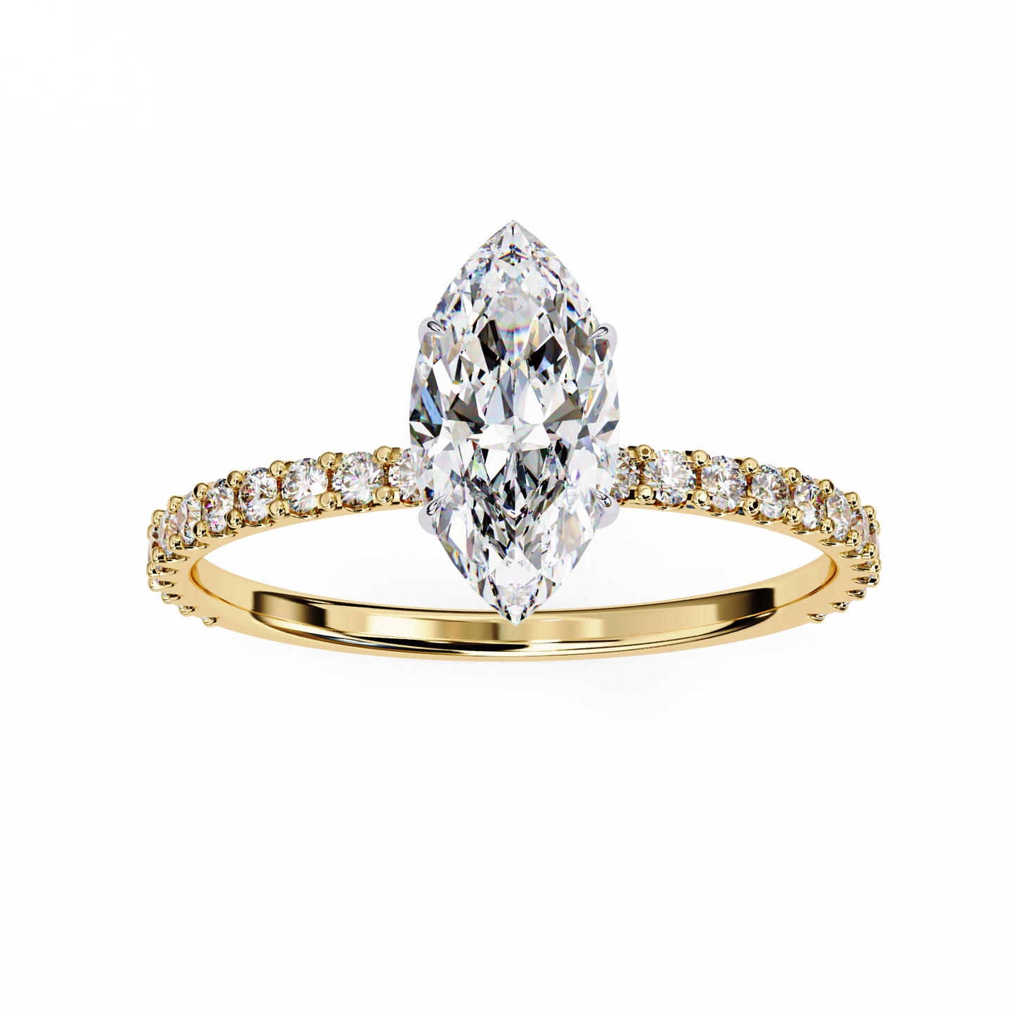 2.55 Ct Marquise Cut Lab Grown Diamond Hidden Halo Yellow Gold Engagement Ring/Wedding Ring/F Color/VS Clarity/2 Ct Diamond Ring/CVD Diamond Ring/Marquise Cut Diamond/Round Diamond Side Stone/Prong Set/Pave Set/10k Gold/14k Gold/18k Gold/Yellow Gold/White Gold/Rose Gold/Anniversary Gift