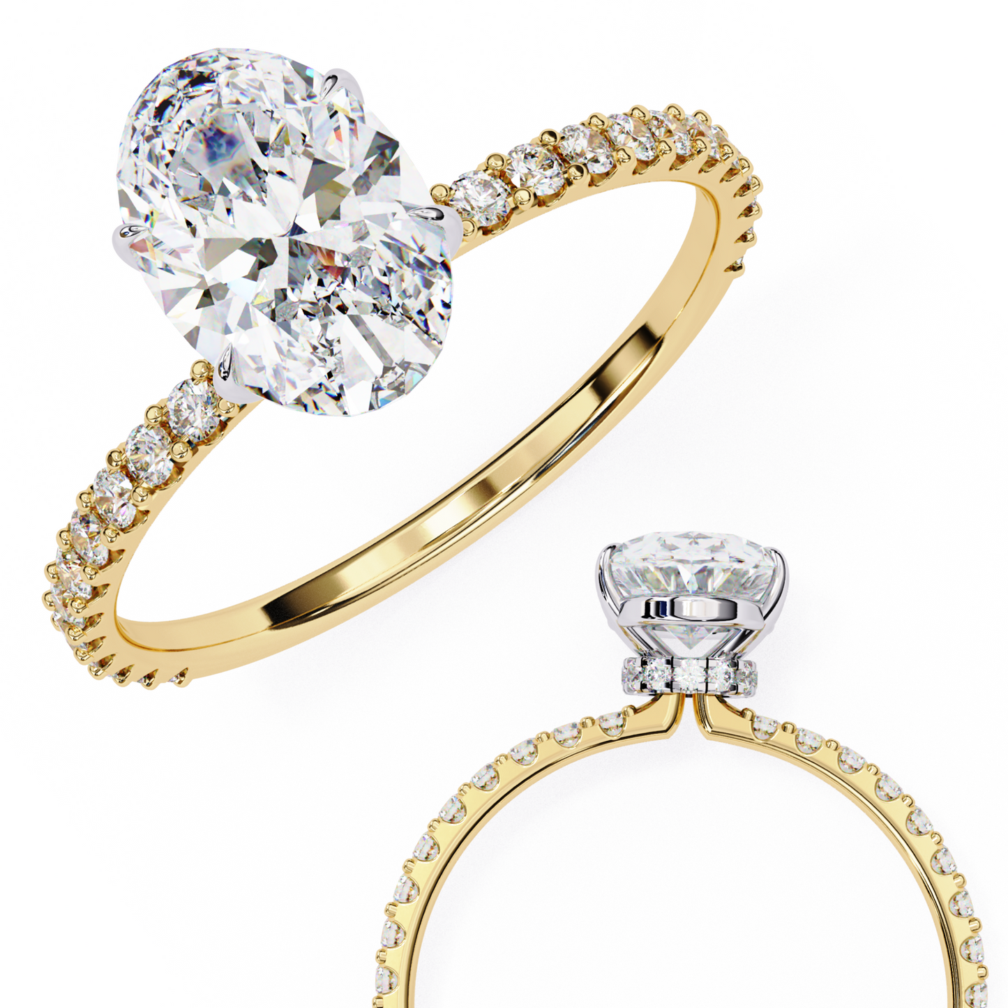 2.72 Ct Oval Cut Lab Grown Diamond Hidden Halo White Gold Engagement Ring/Wedding Ring/F Color/VS Clarity/2 Ct Diamond Ring/CVD Diamond Ring/Oval Cut Diamond/Round Diamond Side Stone/Prong Set/Pave Set/10k Gold/14k Gold/18k Gold/Yellow Gold/White Gold/Rose Gold/Anniversary Gift