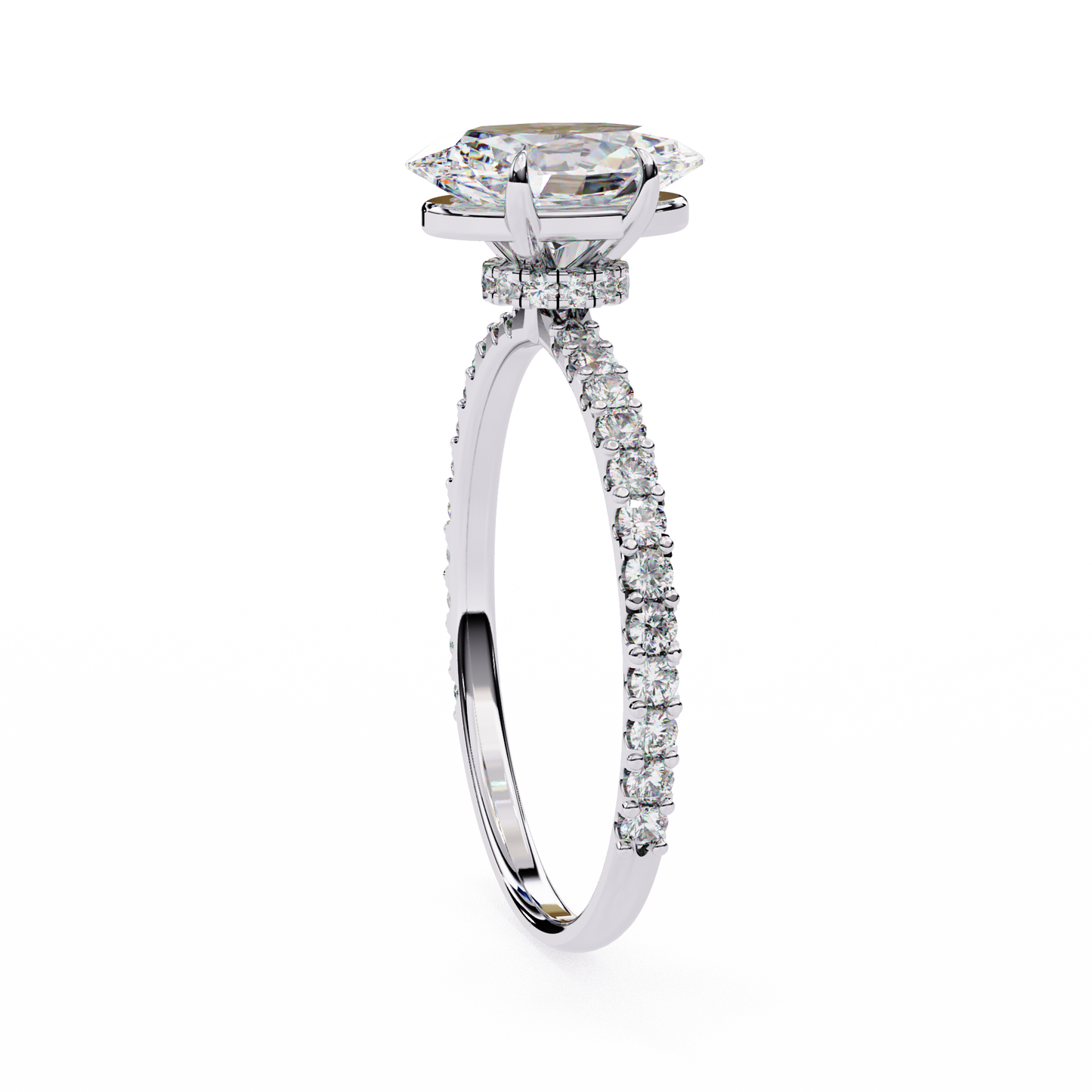 2.72 Ct Oval Cut Lab Grown Diamond Hidden Halo White Gold Engagement Ring/Wedding Ring/F Color/VS Clarity/2 Ct Diamond Ring/CVD Diamond Ring/Oval Cut Diamond/Round Diamond Side Stone/Prong Set/Pave Set/10k Gold/14k Gold/18k Gold/Yellow Gold/White Gold/Rose Gold/Anniversary Gift