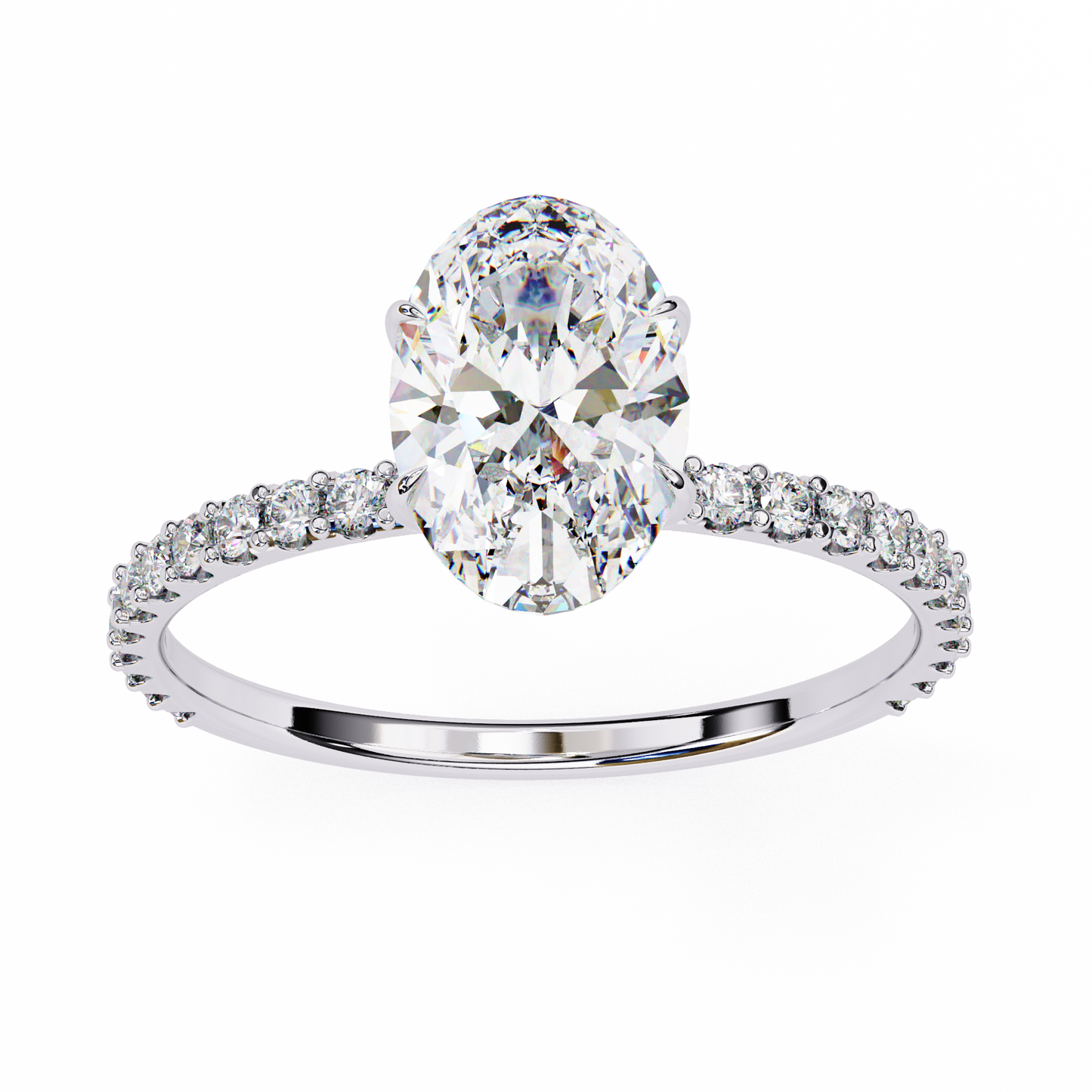 2.72 Ct Oval Cut Lab Grown Diamond Hidden Halo White Gold Engagement Ring/Wedding Ring/F Color/VS Clarity/2 Ct Diamond Ring/CVD Diamond Ring/Oval Cut Diamond/Round Diamond Side Stone/Prong Set/Pave Set/10k Gold/14k Gold/18k Gold/Yellow Gold/White Gold/Rose Gold/Anniversary Gift