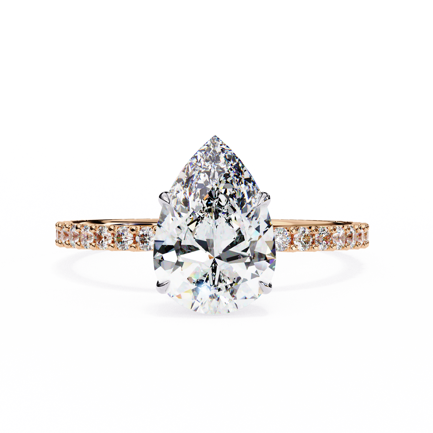2.35 Ct Pear Cut Lab Grown Diamond Hidden Halo Rose Gold Engagement Ring/Wedding Ring/F Color/VS Clarity/2 Ct Diamond Ring/CVD Diamond Ring/Pear Cut Diamond/Round Diamond Side Stone/Prong Set/Pave Set/10k Gold/14k Gold/18k Gold/Yellow Gold/White Gold/Rose Gold/Anniversary Gift