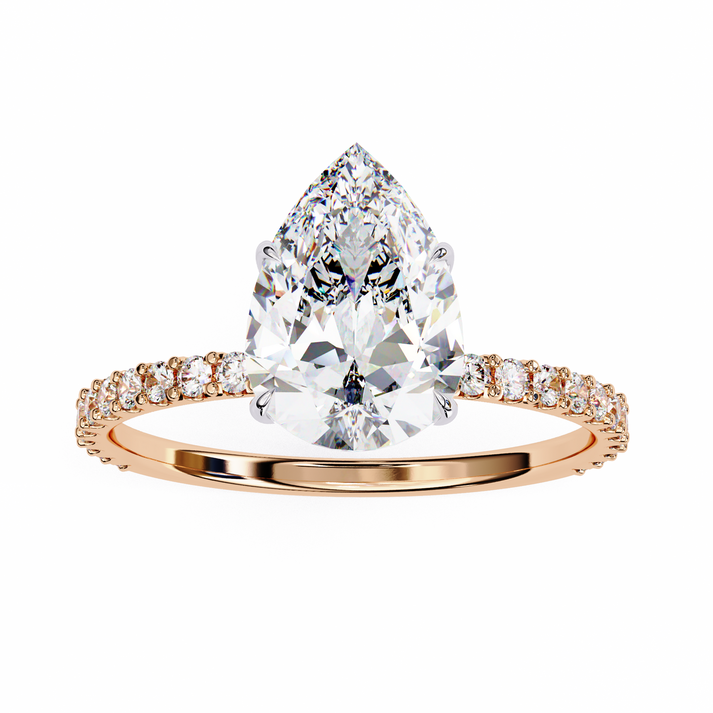 2.35 Ct Pear Cut Lab Grown Diamond Hidden Halo Rose Gold Engagement Ring/Wedding Ring/F Color/VS Clarity/2 Ct Diamond Ring/CVD Diamond Ring/Pear Cut Diamond/Round Diamond Side Stone/Prong Set/Pave Set/10k Gold/14k Gold/18k Gold/Yellow Gold/White Gold/Rose Gold/Anniversary Gift