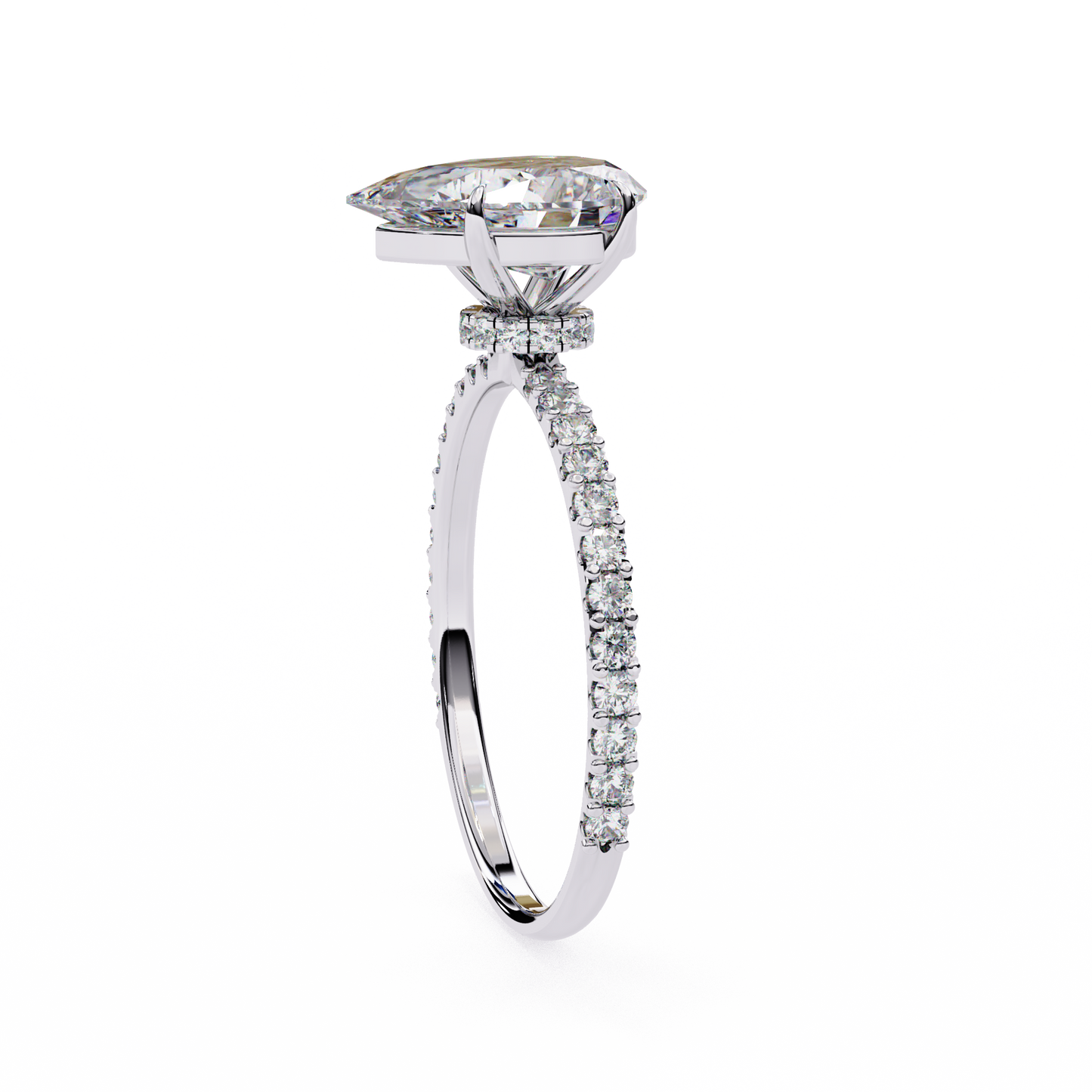 2.35 Ct Pear Cut Lab Grown Diamond Hidden Halo Rose Gold Engagement Ring/Wedding Ring/F Color/VS Clarity/2 Ct Diamond Ring/CVD Diamond Ring/Pear Cut Diamond/Round Diamond Side Stone/Prong Set/Pave Set/10k Gold/14k Gold/18k Gold/Yellow Gold/White Gold/Rose Gold/Anniversary Gift