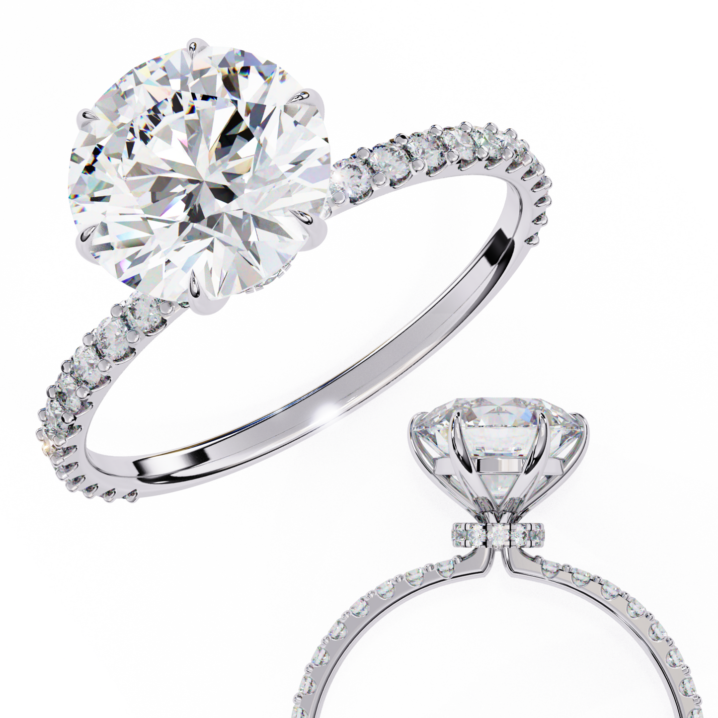 2.7 Ct Round Cut Lab Grown Diamond Hidden Halo Yellow Gold Engagement Ring/Wedding Ring/E Color/VS Clarity/2 Ct Diamond Ring/CVD Diamond Ring/Round Cut Diamond/Round Diamond Side Stone/Prong Set/Pave Set/10k Gold/14k Gold/18k Gold/Yellow Gold/White Gold/Rose Gold/Anniversary Gift