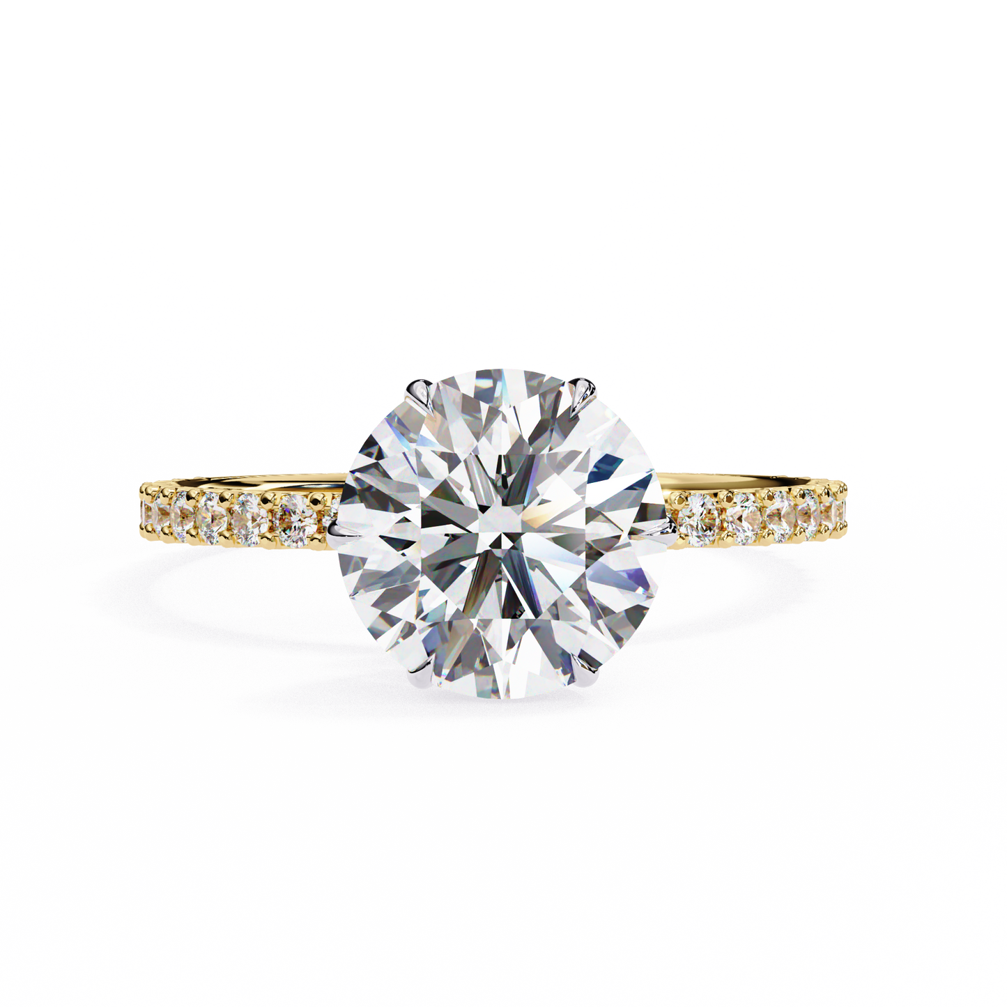 2.7 Ct Round Cut Lab Grown Diamond Hidden Halo Yellow Gold Engagement Ring/Wedding Ring/E Color/VS Clarity/2 Ct Diamond Ring/CVD Diamond Ring/Round Cut Diamond/Round Diamond Side Stone/Prong Set/Pave Set/10k Gold/14k Gold/18k Gold/Yellow Gold/White Gold/Rose Gold/Anniversary Gift