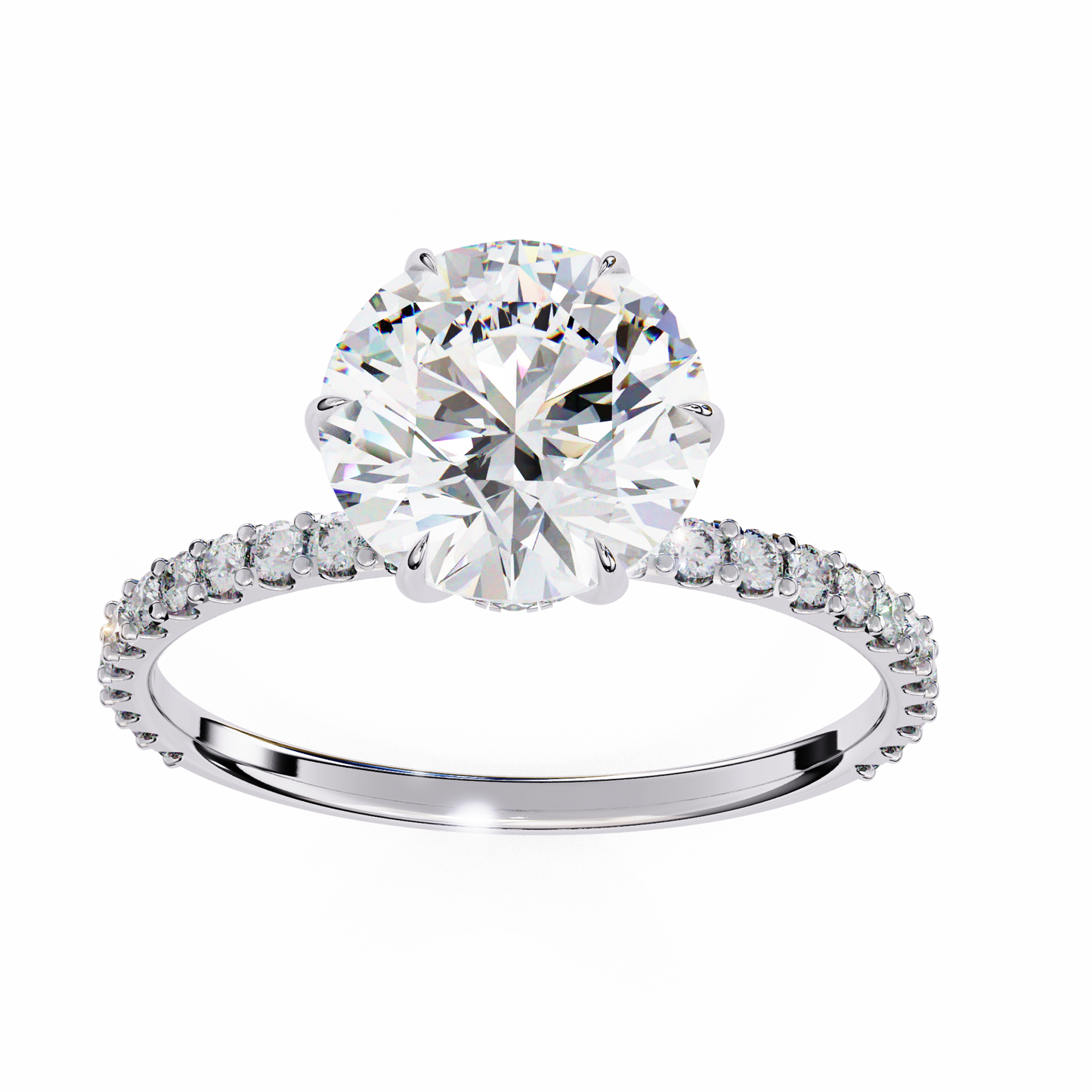 2.7 Ct Round Cut Lab Grown Diamond Hidden Halo Yellow Gold Engagement Ring/Wedding Ring/E Color/VS Clarity/2 Ct Diamond Ring/CVD Diamond Ring/Round Cut Diamond/Round Diamond Side Stone/Prong Set/Pave Set/10k Gold/14k Gold/18k Gold/Yellow Gold/White Gold/Rose Gold/Anniversary Gift