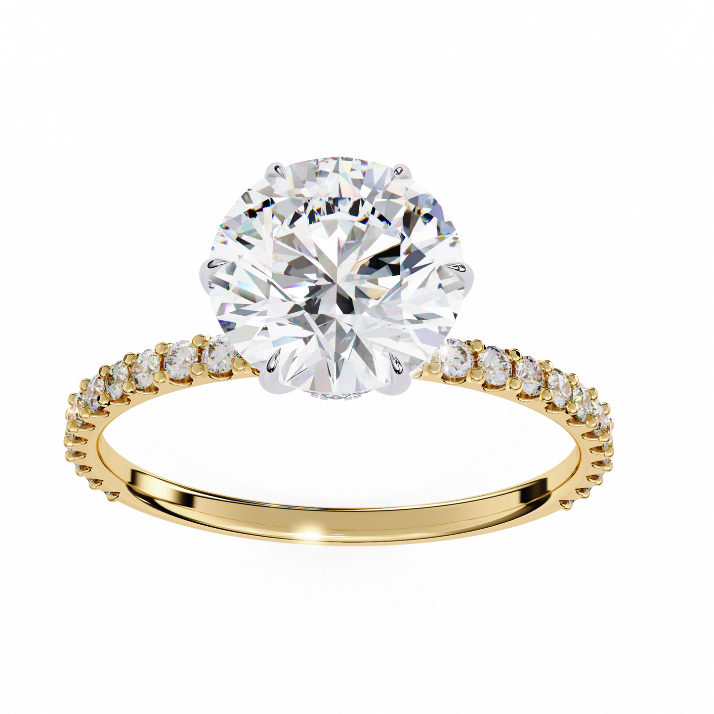 2.7 Ct Round Cut Lab Grown Diamond Hidden Halo Yellow Gold Engagement Ring/Wedding Ring/E Color/VS Clarity/2 Ct Diamond Ring/CVD Diamond Ring/Round Cut Diamond/Round Diamond Side Stone/Prong Set/Pave Set/10k Gold/14k Gold/18k Gold/Yellow Gold/White Gold/Rose Gold/Anniversary Gift