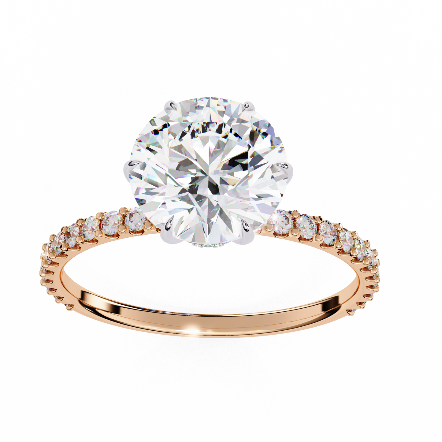 2.7 Ct Round Cut Lab Grown Diamond Hidden Halo Yellow Gold Engagement Ring/Wedding Ring/E Color/VS Clarity/2 Ct Diamond Ring/CVD Diamond Ring/Round Cut Diamond/Round Diamond Side Stone/Prong Set/Pave Set/10k Gold/14k Gold/18k Gold/Yellow Gold/White Gold/Rose Gold/Anniversary Gift