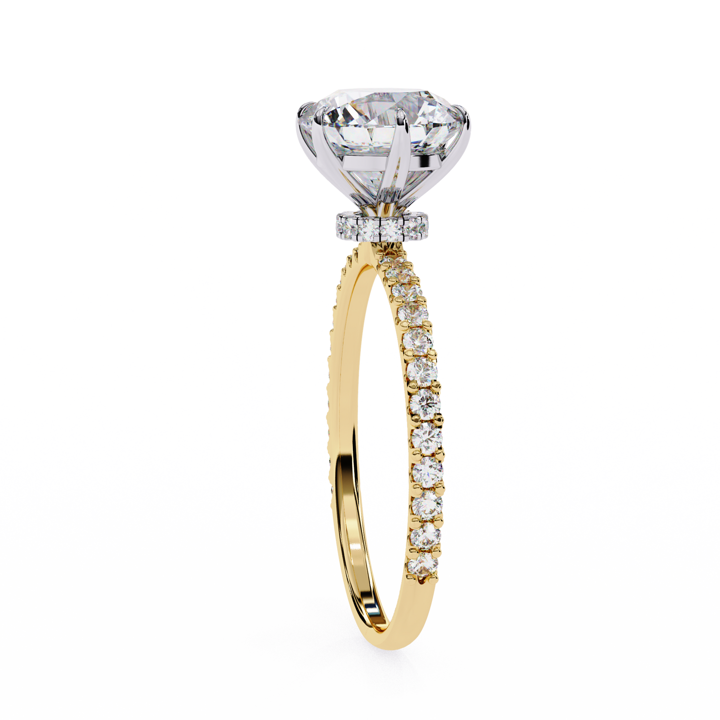 2.7 Ct Round Cut Lab Grown Diamond Hidden Halo Yellow Gold Engagement Ring/Wedding Ring/E Color/VS Clarity/2 Ct Diamond Ring/CVD Diamond Ring/Round Cut Diamond/Round Diamond Side Stone/Prong Set/Pave Set/10k Gold/14k Gold/18k Gold/Yellow Gold/White Gold/Rose Gold/Anniversary Gift