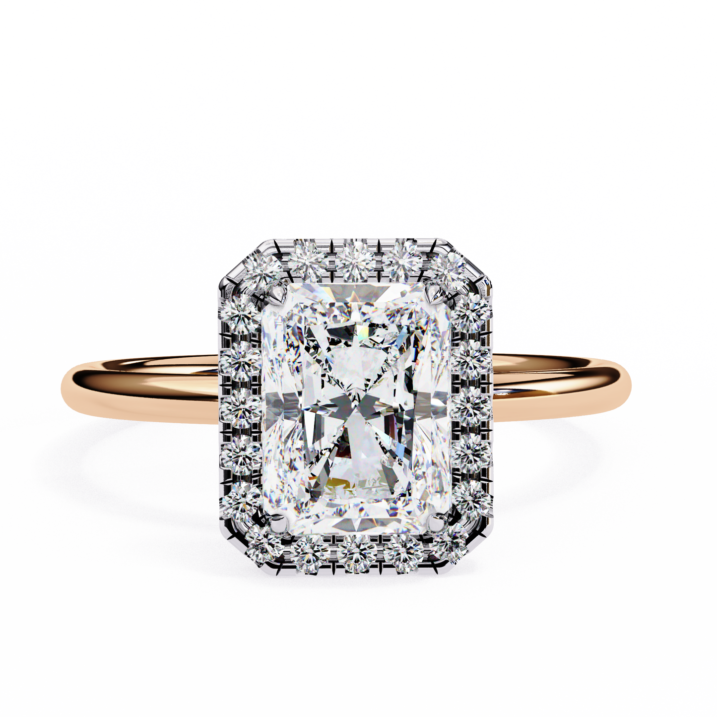 2.55 Ct Radiant Cut Lab Grown Diamond Halo White Gold Engagement Ring/Wedding Ring/E Color/VS Clarity/2 Ct Diamond Ring/CVD Diamond Ring/Radiant Cut Diamond/Round Diamond Side Stone/Prong Set/Halo Set/10k Gold/14k Gold/18k Gold/Yellow Gold/White Gold/Rose Gold/Anniversary Gift