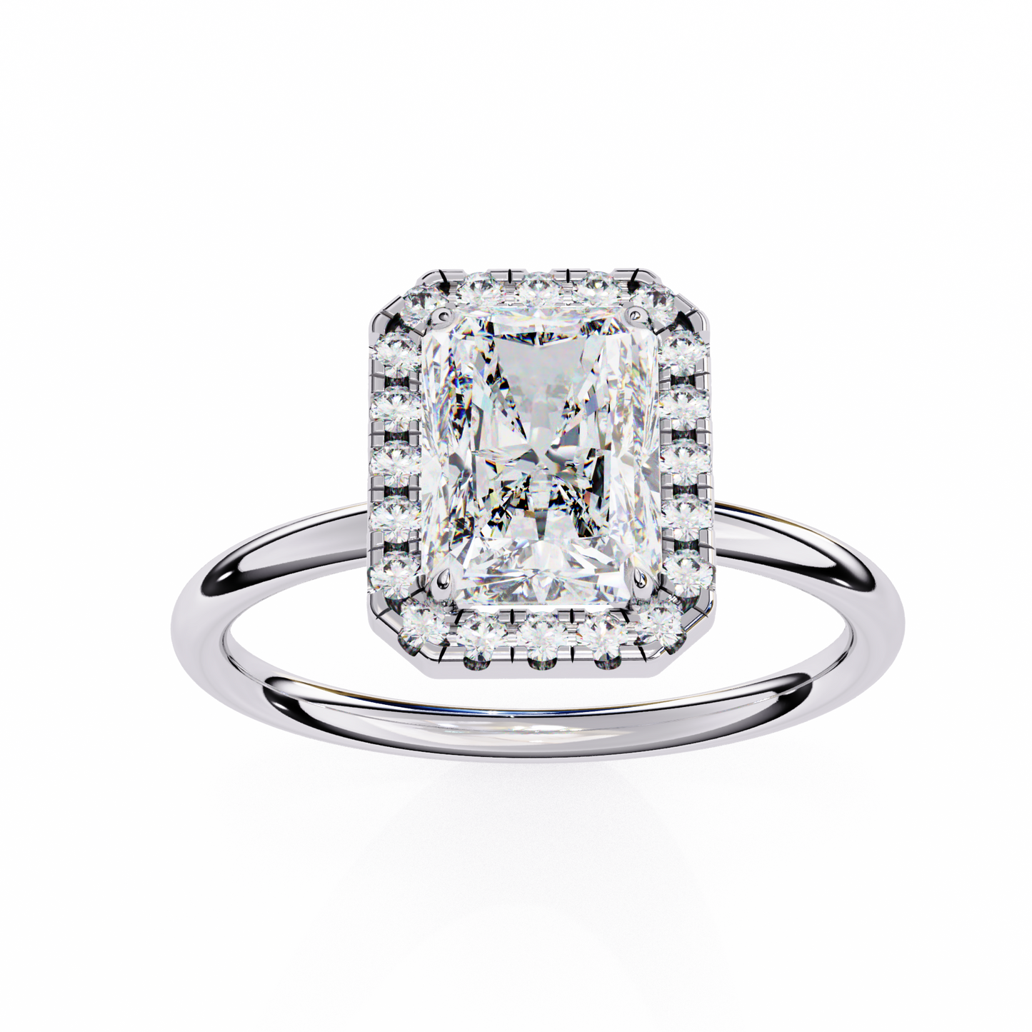 2.55 Ct Radiant Cut Lab Grown Diamond Halo White Gold Engagement Ring/Wedding Ring/E Color/VS Clarity/2 Ct Diamond Ring/CVD Diamond Ring/Radiant Cut Diamond/Round Diamond Side Stone/Prong Set/Halo Set/10k Gold/14k Gold/18k Gold/Yellow Gold/White Gold/Rose Gold/Anniversary Gift