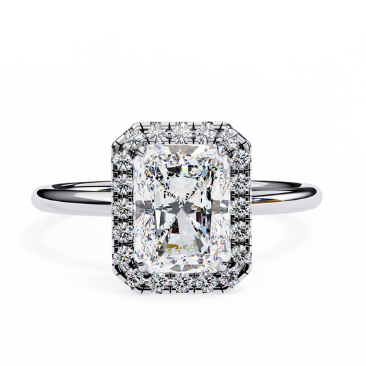 2.55 Ct Radiant Cut Lab Grown Diamond Halo White Gold Engagement Ring/Wedding Ring/E Color/VS Clarity/2 Ct Diamond Ring/CVD Diamond Ring/Radiant Cut Diamond/Round Diamond Side Stone/Prong Set/Halo Set/10k Gold/14k Gold/18k Gold/Yellow Gold/White Gold/Rose Gold/Anniversary Gift