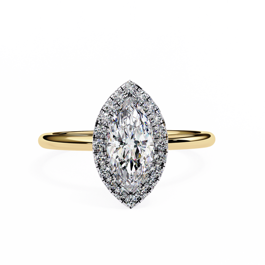 1.75 Ct Marquise Cut F-VS1 Lab Grown Diamond Halo Yellow Gold Engagement Ring/Wedding Ring/F Color/VS Clarity/1 Ct Diamond Ring/CVD Diamond Ring/Marquise Cut Diamond/Round Diamond Side Stone/Prong Set/Halo Set/10k Gold/14k Gold/18k Gold/Yellow Gold/White Gold/Rose Gold/Anniversary Gift