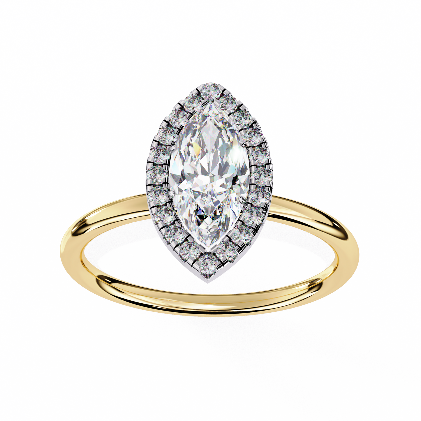 1.75 Ct Marquise Cut F-VS1 Lab Grown Diamond Halo Yellow Gold Engagement Ring/Wedding Ring/F Color/VS Clarity/1 Ct Diamond Ring/CVD Diamond Ring/Marquise Cut Diamond/Round Diamond Side Stone/Prong Set/Halo Set/10k Gold/14k Gold/18k Gold/Yellow Gold/White Gold/Rose Gold/Anniversary Gift