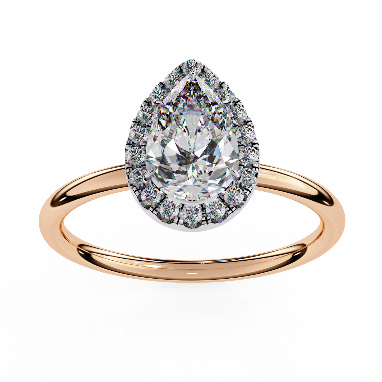 1.82 Ct Pear Cut Lab Grown Diamond Halo Rose Gold Engagement Ring/Wedding Ring/F Color/VS Clarity/1 Ct Diamond Ring/CVD Diamond Ring/Pear Cut Diamond/Round Diamond Side Stone/Prong Set/Halo Set/10k Gold/14k Gold/18k Gold/Yellow Gold/White Gold/Rose Gold/Anniversary Gift