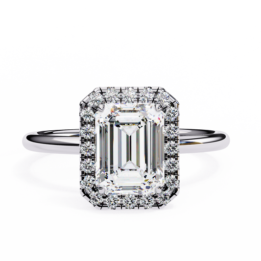 2.4 Ct Emerald Cut Lab Grown Diamond Halo White Gold Engagement Ring/Wedding Ring/F Color/VS Clarity/2 Ct Diamond Ring/CVD Diamond Ring/Emerald Cut Diamond/Round Diamond Side Stone/Prong Set/Halo Set/10k Gold/14k Gold/18k Gold/Yellow Gold/White Gold/Rose Gold/Anniversary Gift