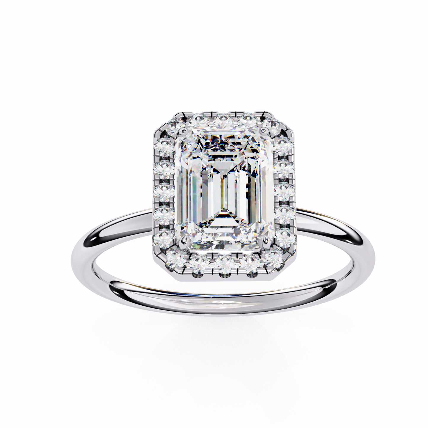 2.4 Ct Emerald Cut Lab Grown Diamond Halo White Gold Engagement Ring/Wedding Ring/F Color/VS Clarity/2 Ct Diamond Ring/CVD Diamond Ring/Emerald Cut Diamond/Round Diamond Side Stone/Prong Set/Halo Set/10k Gold/14k Gold/18k Gold/Yellow Gold/White Gold/Rose Gold/Anniversary Gift