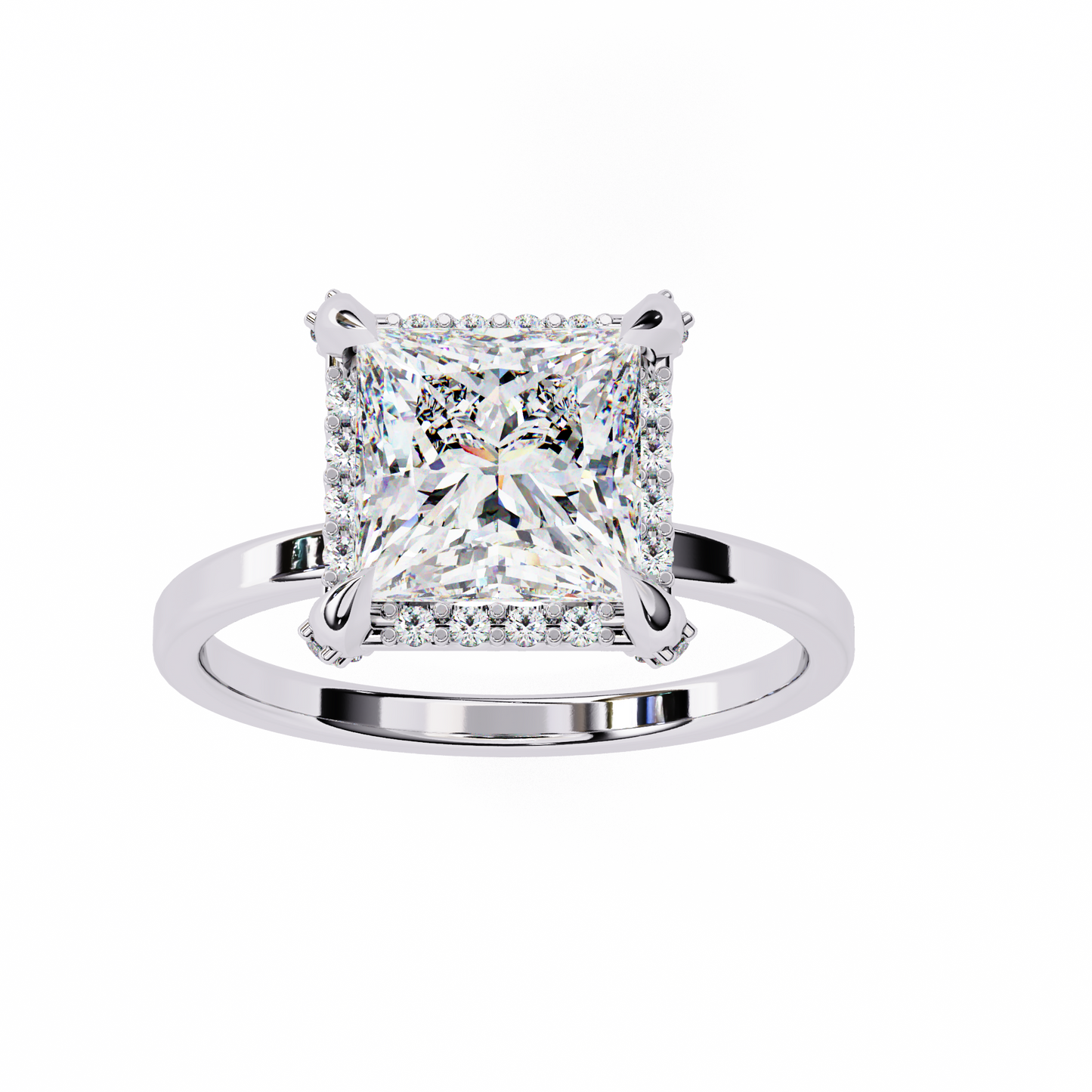 2.05 Ct Princess Cut Lab Grown Diamond Halo Rose Gold Engagement Ring/Wedding Ring/F Color/VS Clarity/2 Ct Diamond Ring/CVD Diamond Ring/Princess Cut Diamond/Round Diamond Side Stone/Prong Set/Halo Set/10k Gold/14k Gold/18k Gold/Yellow Gold/White Gold/Rose Gold/Anniversary Gift