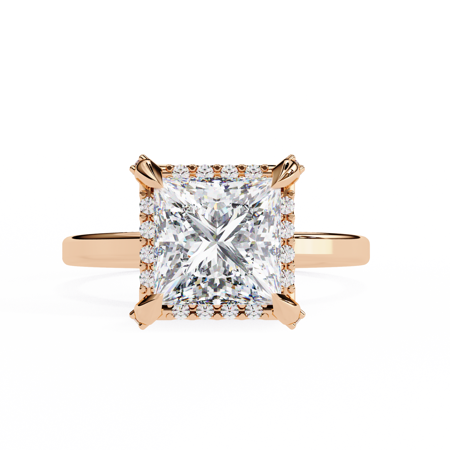 2.05 Ct Princess Cut Lab Grown Diamond Halo Rose Gold Engagement Ring/Wedding Ring/F Color/VS Clarity/2 Ct Diamond Ring/CVD Diamond Ring/Princess Cut Diamond/Round Diamond Side Stone/Prong Set/Halo Set/10k Gold/14k Gold/18k Gold/Yellow Gold/White Gold/Rose Gold/Anniversary Gift