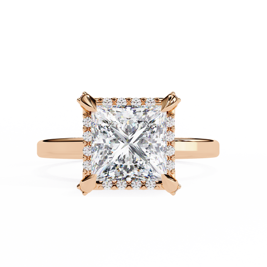 2.05 Ct Princess Cut Lab Grown Diamond Halo Rose Gold Engagement Ring/Wedding Ring/F Color/VS Clarity/2 Ct Diamond Ring/CVD Diamond Ring/Princess Cut Diamond/Round Diamond Side Stone/Prong Set/Halo Set/10k Gold/14k Gold/18k Gold/Yellow Gold/White Gold/Rose Gold/Anniversary Gift