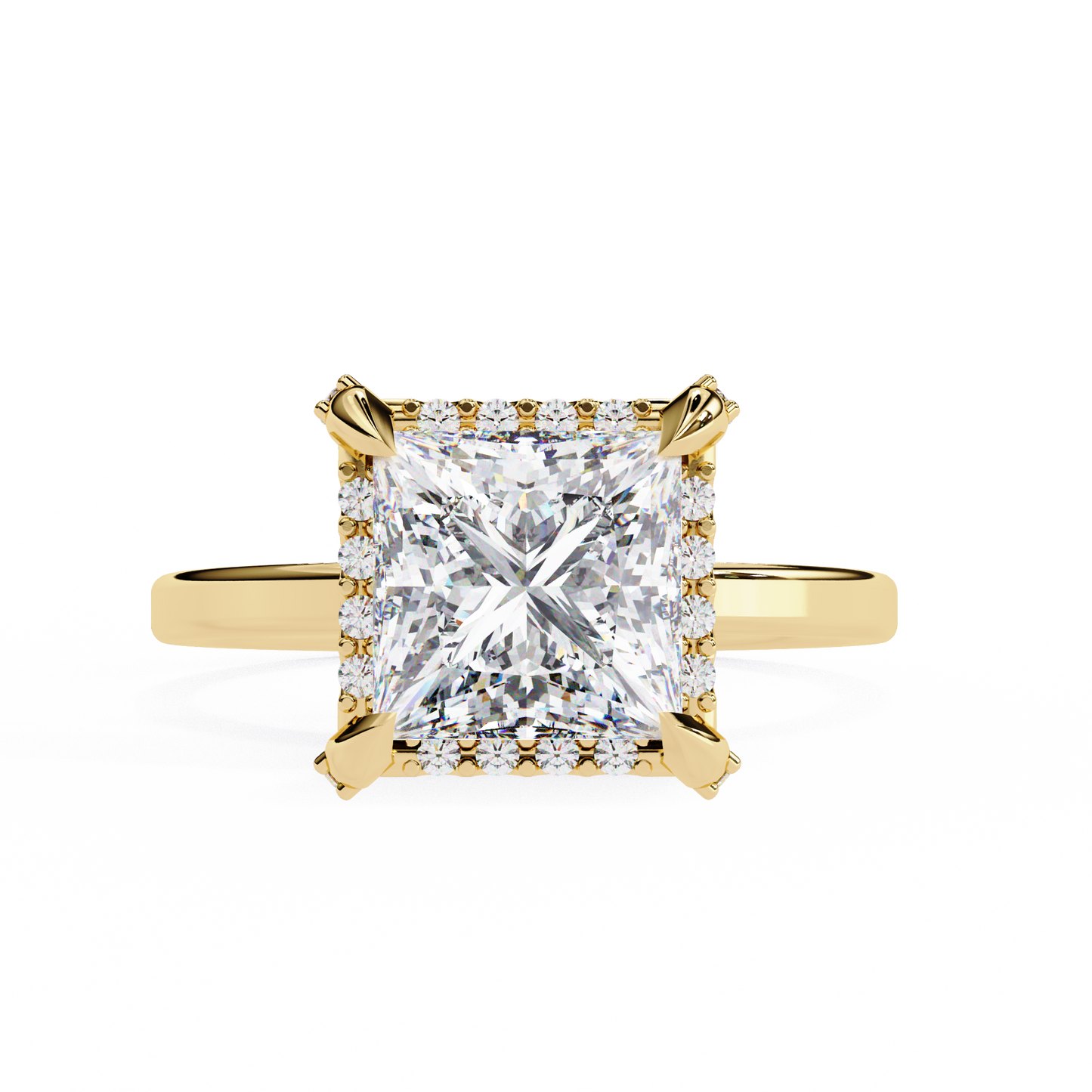 2.05 Ct Princess Cut Lab Grown Diamond Halo Rose Gold Engagement Ring/Wedding Ring/F Color/VS Clarity/2 Ct Diamond Ring/CVD Diamond Ring/Princess Cut Diamond/Round Diamond Side Stone/Prong Set/Halo Set/10k Gold/14k Gold/18k Gold/Yellow Gold/White Gold/Rose Gold/Anniversary Gift