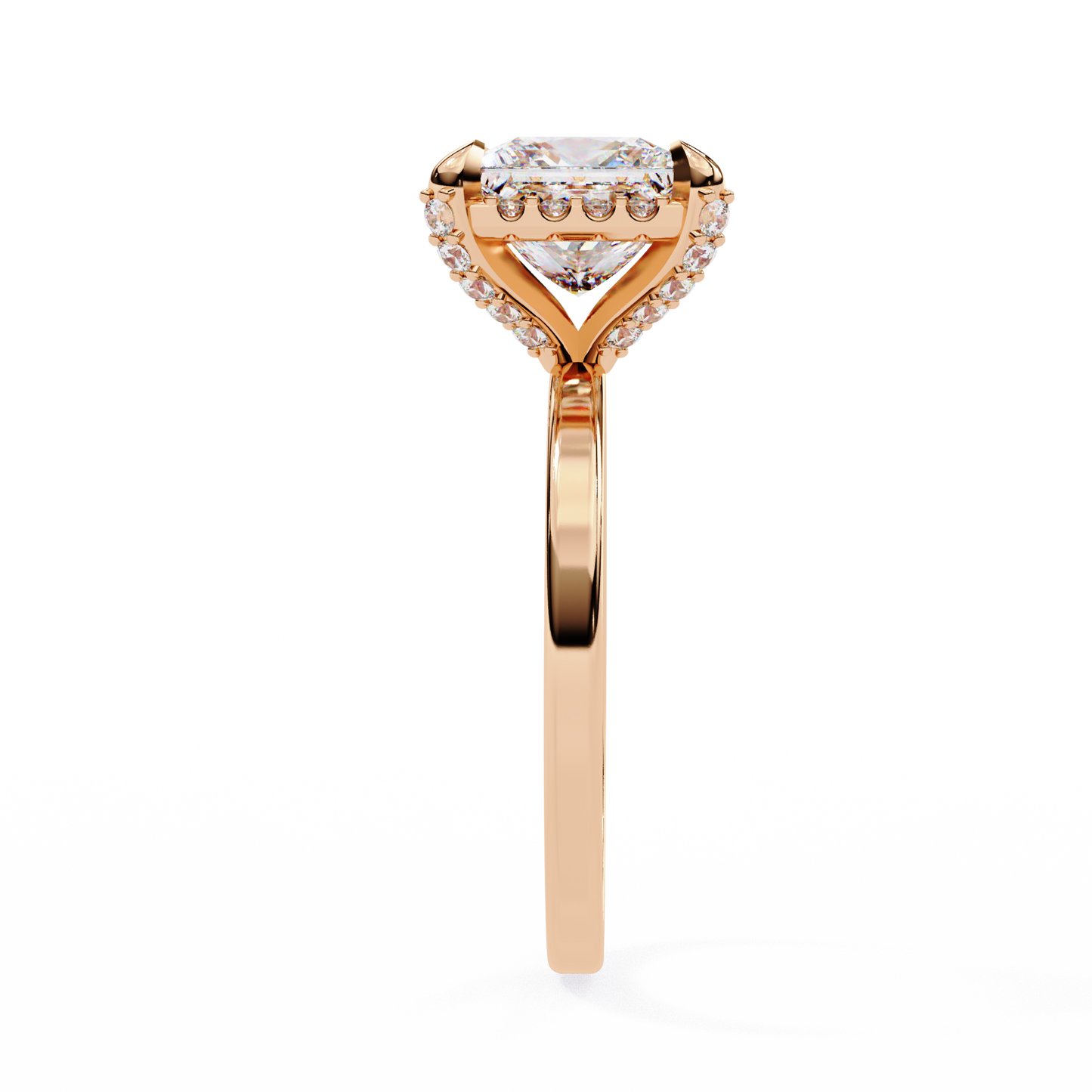 2.05 Ct Princess Cut Lab Grown Diamond Halo Rose Gold Engagement Ring/Wedding Ring/F Color/VS Clarity/2 Ct Diamond Ring/CVD Diamond Ring/Princess Cut Diamond/Round Diamond Side Stone/Prong Set/Halo Set/10k Gold/14k Gold/18k Gold/Yellow Gold/White Gold/Rose Gold/Anniversary Gift