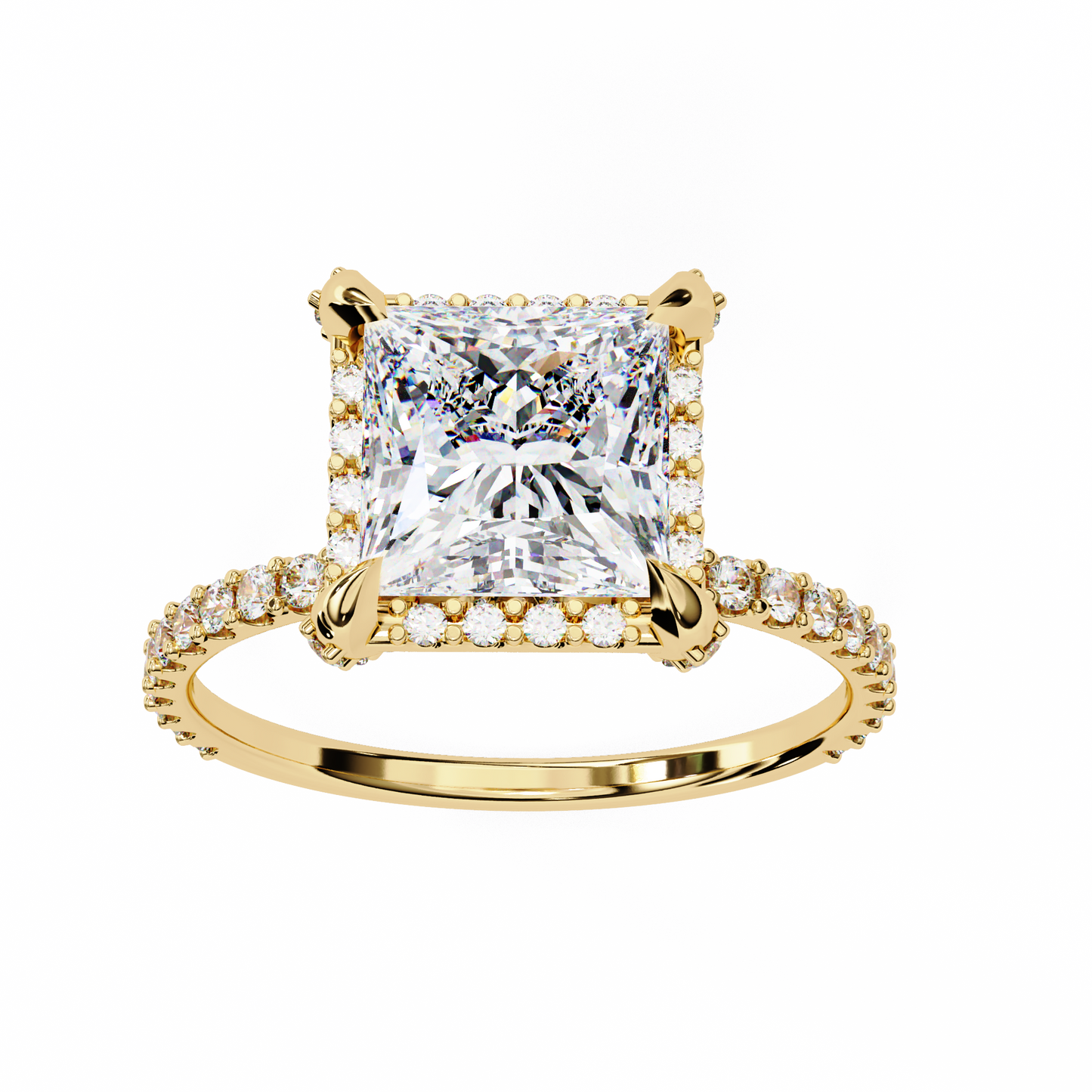 2.16 Ct Princess Cut Lab Grown Diamond Hidden Halo Pave Engagement Ring/Wedding Ring/F Color/VS Clarity/2 Ct Diamond Ring/CVD Diamond Ring/Princess Cut Diamond/Round Diamond Side Stone/Pave Set/Halo Set/10k Gold/14k Gold/18k Gold/Yellow Gold/White Gold/Rose Gold/Anniversary Gift