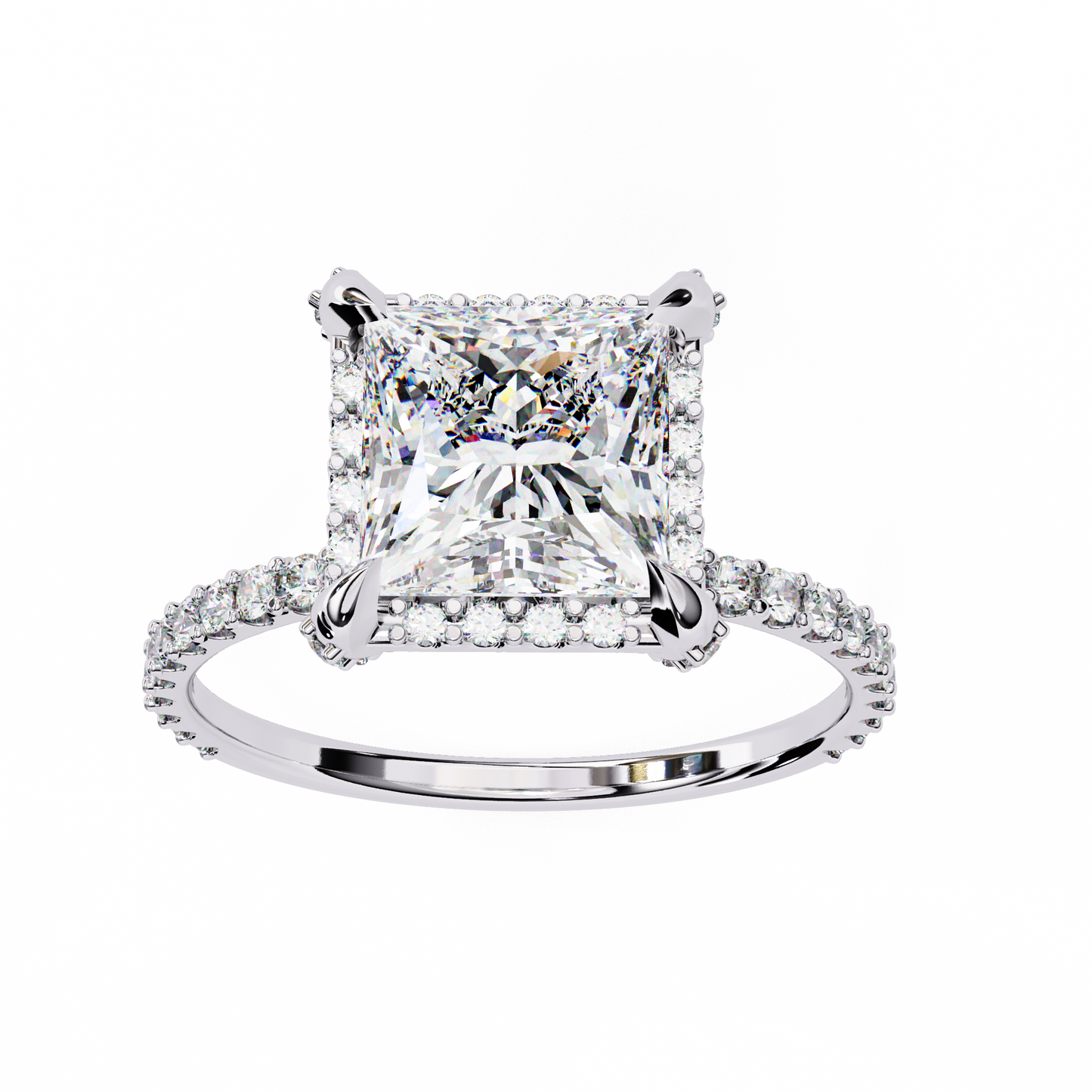 2.16 Ct Princess Cut Lab Grown Diamond Hidden Halo Pave Engagement Ring/Wedding Ring/F Color/VS Clarity/2 Ct Diamond Ring/CVD Diamond Ring/Princess Cut Diamond/Round Diamond Side Stone/Pave Set/Halo Set/10k Gold/14k Gold/18k Gold/Yellow Gold/White Gold/Rose Gold/Anniversary Gift