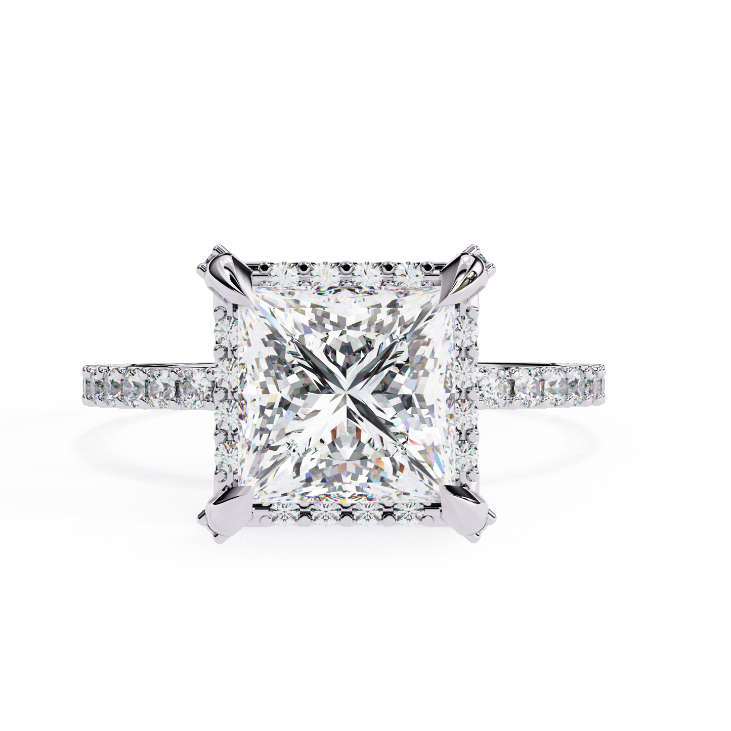 2.16 Ct Princess Cut Lab Grown Diamond Hidden Halo Pave Engagement Ring/Wedding Ring/F Color/VS Clarity/2 Ct Diamond Ring/CVD Diamond Ring/Princess Cut Diamond/Round Diamond Side Stone/Pave Set/Halo Set/10k Gold/14k Gold/18k Gold/Yellow Gold/White Gold/Rose Gold/Anniversary Gift