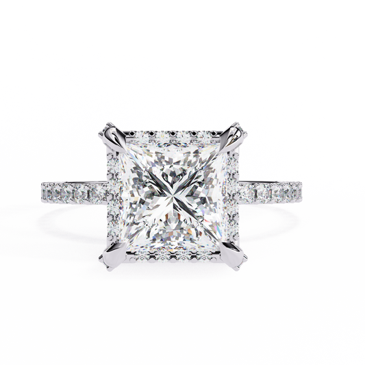 2.16 Ct Princess Cut Lab Grown Diamond Hidden Halo Pave Engagement Ring/Wedding Ring/F Color/VS Clarity/2 Ct Diamond Ring/CVD Diamond Ring/Princess Cut Diamond/Round Diamond Side Stone/Pave Set/Halo Set/10k Gold/14k Gold/18k Gold/Yellow Gold/White Gold/Rose Gold/Anniversary Gift