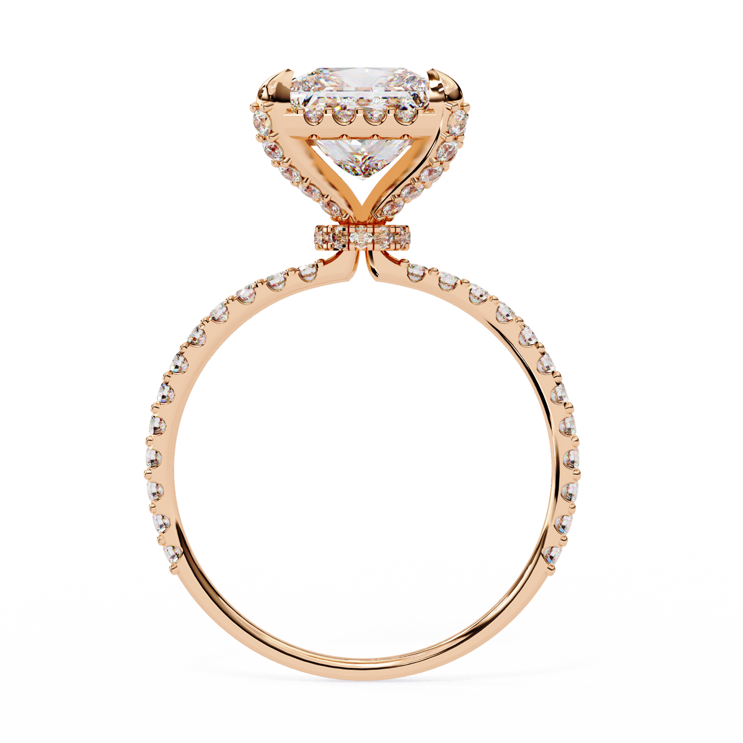 2.16 Ct Princess Cut Lab Grown Diamond Hidden Halo Pave Engagement Ring/Wedding Ring/F Color/VS Clarity/2 Ct Diamond Ring/CVD Diamond Ring/Princess Cut Diamond/Round Diamond Side Stone/Pave Set/Halo Set/10k Gold/14k Gold/18k Gold/Yellow Gold/White Gold/Rose Gold/Anniversary Gift