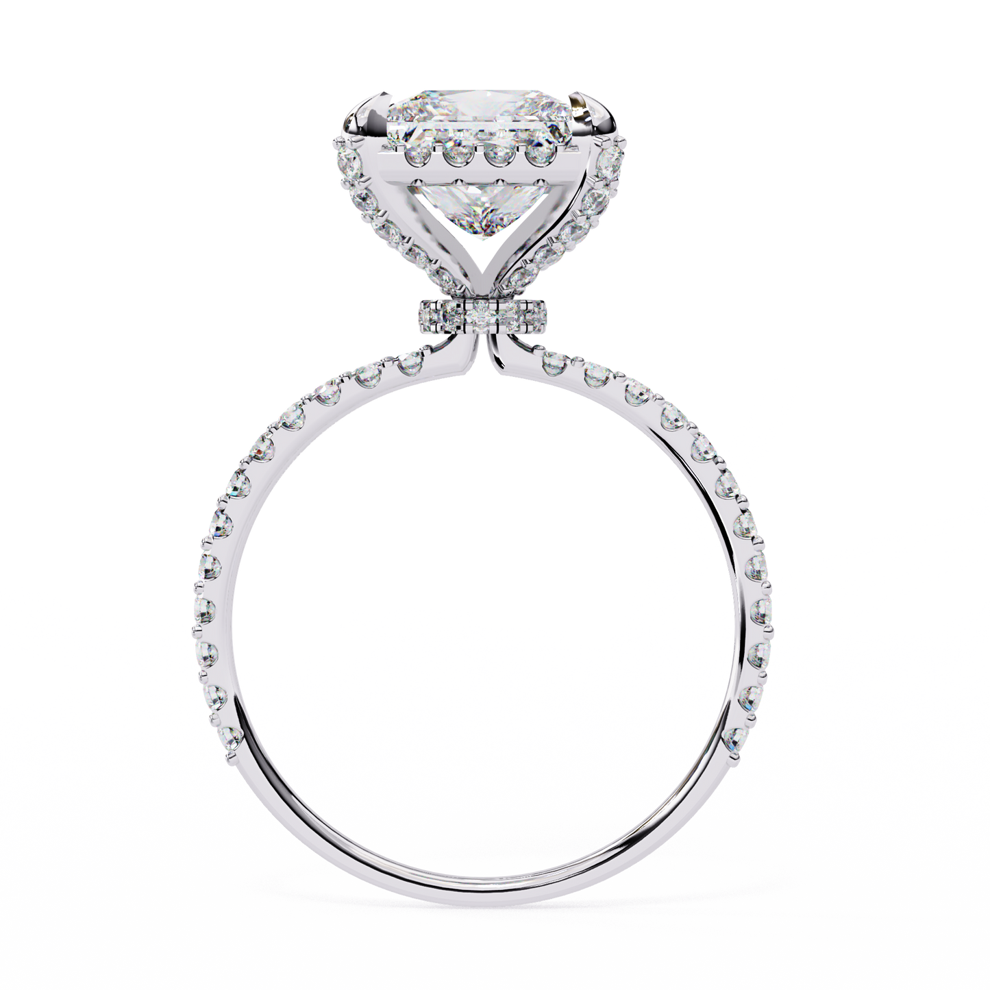 2.16 Ct Princess Cut Lab Grown Diamond Hidden Halo Pave Engagement Ring/Wedding Ring/F Color/VS Clarity/2 Ct Diamond Ring/CVD Diamond Ring/Princess Cut Diamond/Round Diamond Side Stone/Pave Set/Halo Set/10k Gold/14k Gold/18k Gold/Yellow Gold/White Gold/Rose Gold/Anniversary Gift