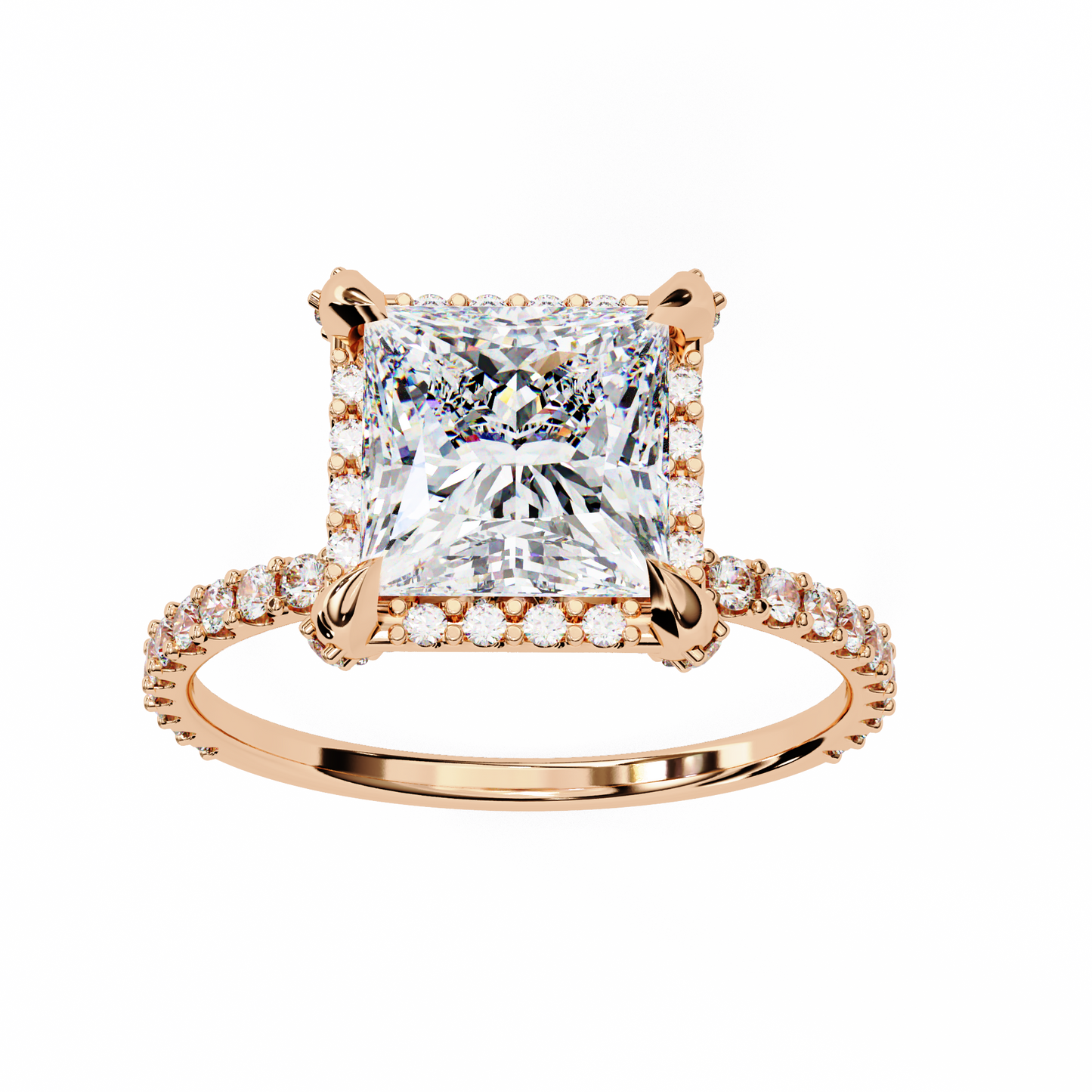 2.16 Ct Princess Cut Lab Grown Diamond Hidden Halo Pave Engagement Ring/Wedding Ring/F Color/VS Clarity/2 Ct Diamond Ring/CVD Diamond Ring/Princess Cut Diamond/Round Diamond Side Stone/Pave Set/Halo Set/10k Gold/14k Gold/18k Gold/Yellow Gold/White Gold/Rose Gold/Anniversary Gift