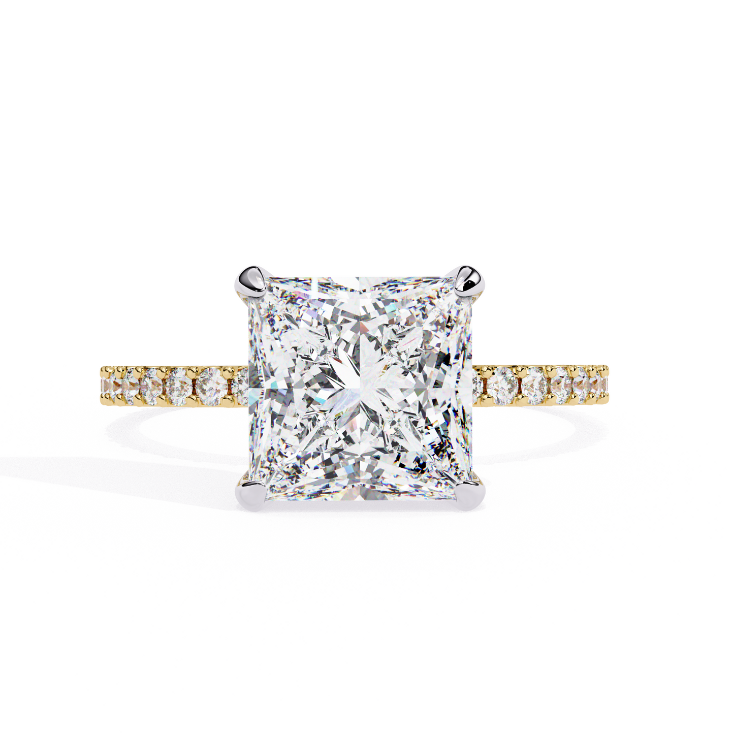 2.56 Ct Princess Cut Lab Grown Diamond Hidden Halo Pave Engagement Ring/Wedding Ring/E Color/VS Clarity/2 Ct Diamond Ring/CVD Diamond Ring/Princess Cut Diamond/Round Diamond Side Stone/10k Gold/14k Gold/18k Gold/Yellow Gold/White Gold/Rose Gold/Anniversary Gift