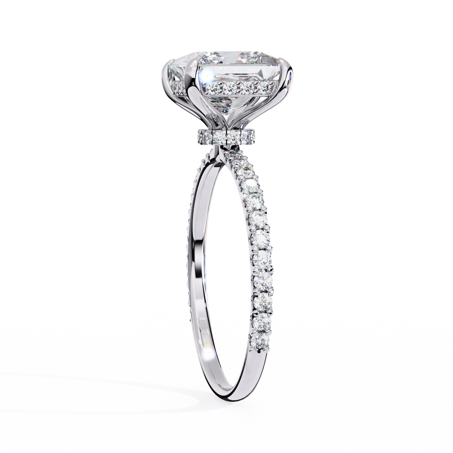 2.56 Ct Princess Cut Lab Grown Diamond Hidden Halo Pave Engagement Ring/Wedding Ring/E Color/VS Clarity/2 Ct Diamond Ring/CVD Diamond Ring/Princess Cut Diamond/Round Diamond Side Stone/10k Gold/14k Gold/18k Gold/Yellow Gold/White Gold/Rose Gold/Anniversary Gift
