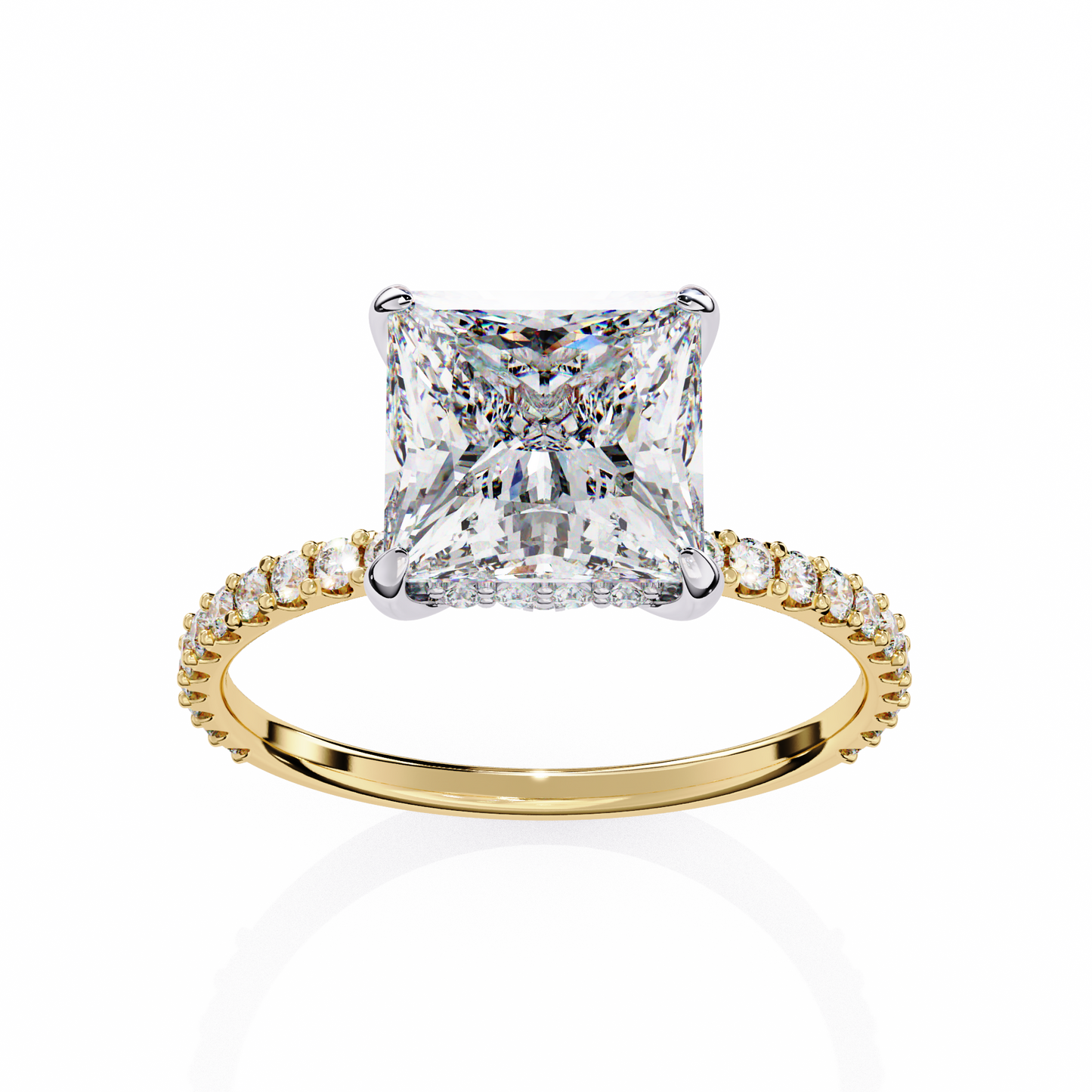 2.56 Ct Princess Cut Lab Grown Diamond Hidden Halo Pave Engagement Ring/Wedding Ring/E Color/VS Clarity/2 Ct Diamond Ring/CVD Diamond Ring/Princess Cut Diamond/Round Diamond Side Stone/10k Gold/14k Gold/18k Gold/Yellow Gold/White Gold/Rose Gold/Anniversary Gift