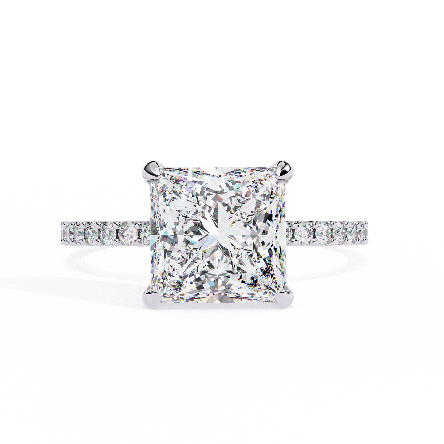 2.56 Ct Princess Cut Lab Grown Diamond Hidden Halo Pave Engagement Ring/Wedding Ring/E Color/VS Clarity/2 Ct Diamond Ring/CVD Diamond Ring/Princess Cut Diamond/Round Diamond Side Stone/10k Gold/14k Gold/18k Gold/Yellow Gold/White Gold/Rose Gold/Anniversary Gift