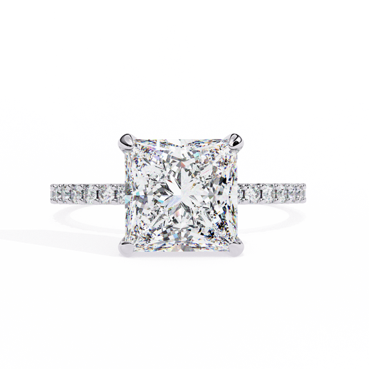 2.56 Ct Princess Cut Lab Grown Diamond Hidden Halo Pave Engagement Ring/Wedding Ring/E Color/VS Clarity/2 Ct Diamond Ring/CVD Diamond Ring/Princess Cut Diamond/Round Diamond Side Stone/10k Gold/14k Gold/18k Gold/Yellow Gold/White Gold/Rose Gold/Anniversary Gift