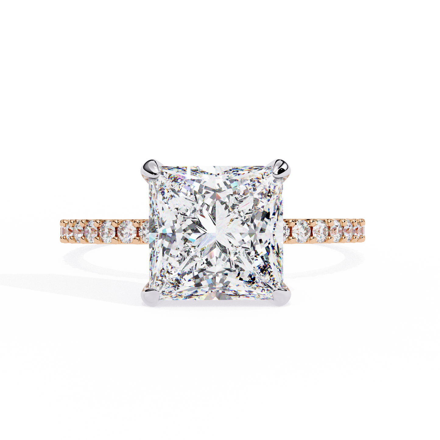 2.56 Ct Princess Cut Lab Grown Diamond Hidden Halo Pave Engagement Ring/Wedding Ring/E Color/VS Clarity/2 Ct Diamond Ring/CVD Diamond Ring/Princess Cut Diamond/Round Diamond Side Stone/10k Gold/14k Gold/18k Gold/Yellow Gold/White Gold/Rose Gold/Anniversary Gift