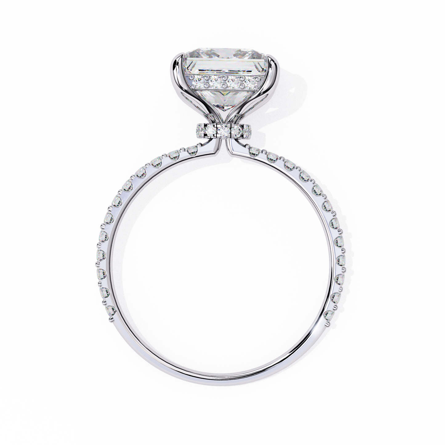 2.56 Ct Princess Cut Lab Grown Diamond Hidden Halo Pave Engagement Ring/Wedding Ring/E Color/VS Clarity/2 Ct Diamond Ring/CVD Diamond Ring/Princess Cut Diamond/Round Diamond Side Stone/10k Gold/14k Gold/18k Gold/Yellow Gold/White Gold/Rose Gold/Anniversary Gift