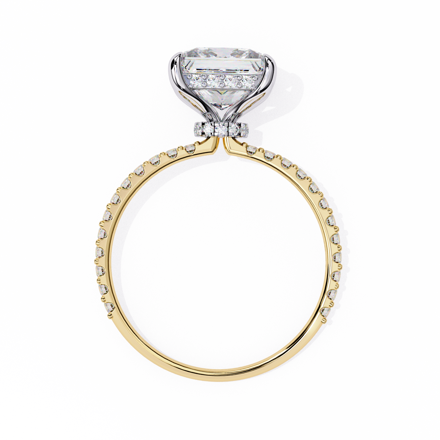 2.56 Ct Princess Cut Lab Grown Diamond Hidden Halo Pave Engagement Ring/Wedding Ring/E Color/VS Clarity/2 Ct Diamond Ring/CVD Diamond Ring/Princess Cut Diamond/Round Diamond Side Stone/10k Gold/14k Gold/18k Gold/Yellow Gold/White Gold/Rose Gold/Anniversary Gift