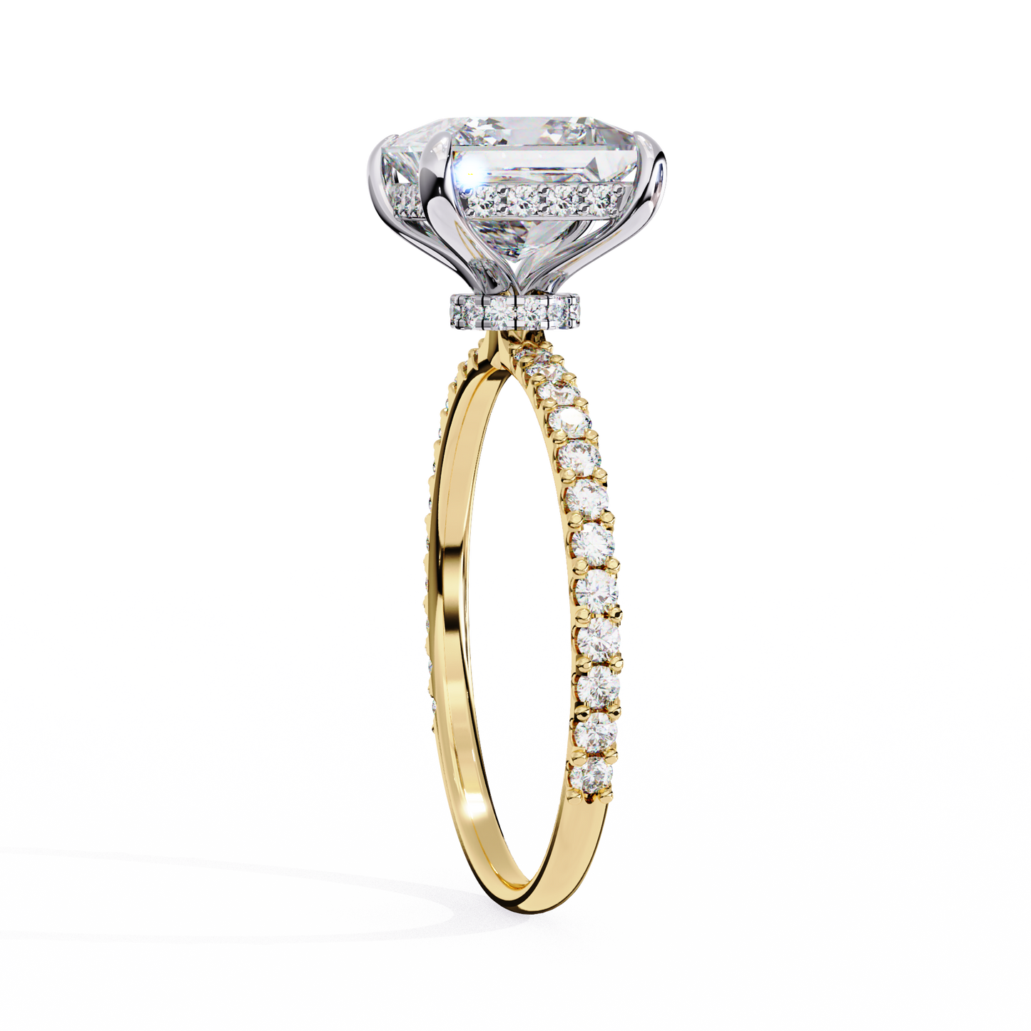 2.56 Ct Princess Cut Lab Grown Diamond Hidden Halo Pave Engagement Ring/Wedding Ring/E Color/VS Clarity/2 Ct Diamond Ring/CVD Diamond Ring/Princess Cut Diamond/Round Diamond Side Stone/10k Gold/14k Gold/18k Gold/Yellow Gold/White Gold/Rose Gold/Anniversary Gift