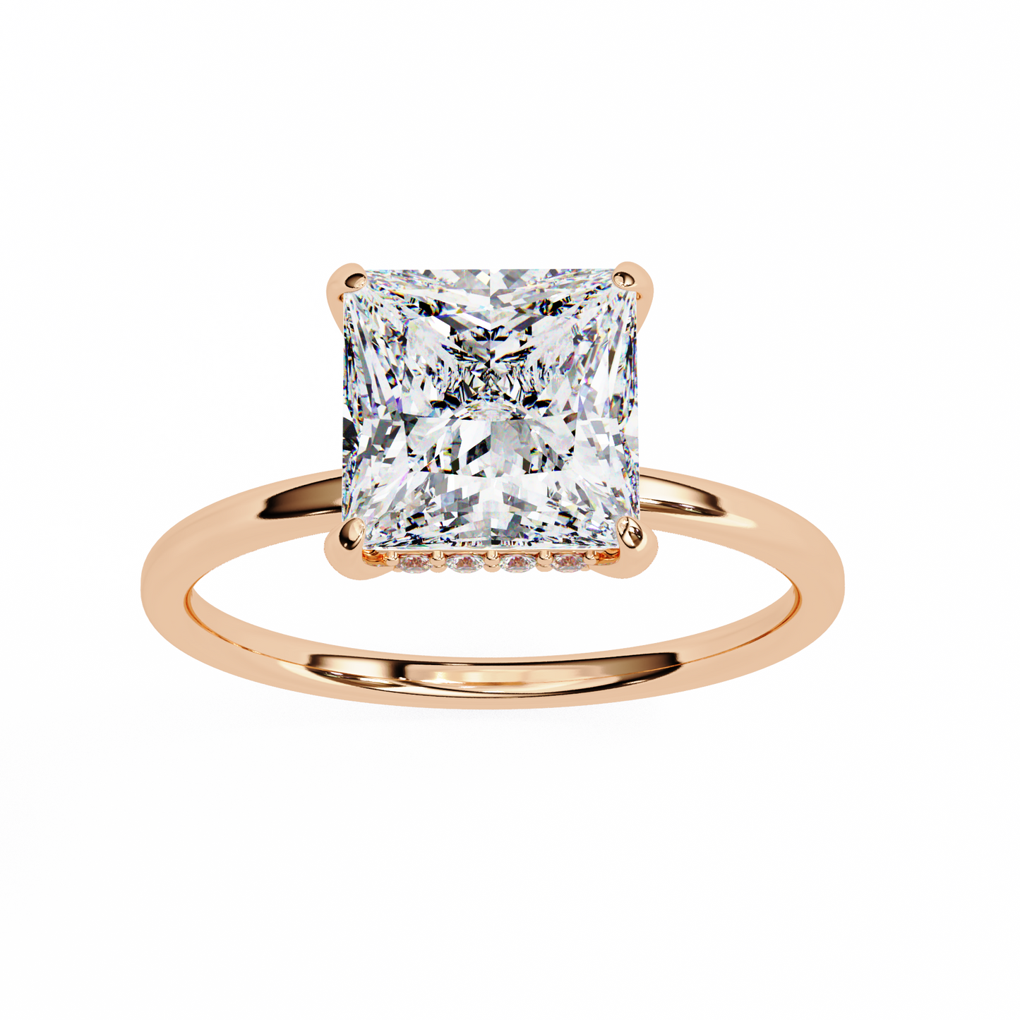 2.75 Ct Princess Cut Lab Grown Diamond Hidden Halo Gold Ring/Wedding Ring/F Color/VS Clarity/1 Ct Diamond Ring/CVD Diamond Ring/Princess Cut Diamond/Round Diamond Side Stone/Prong Set/Hidden Halo Set/10k Gold/14k Gold/18k Gold/Yellow Gold/White Gold/Rose Gold/Anniversary Gift