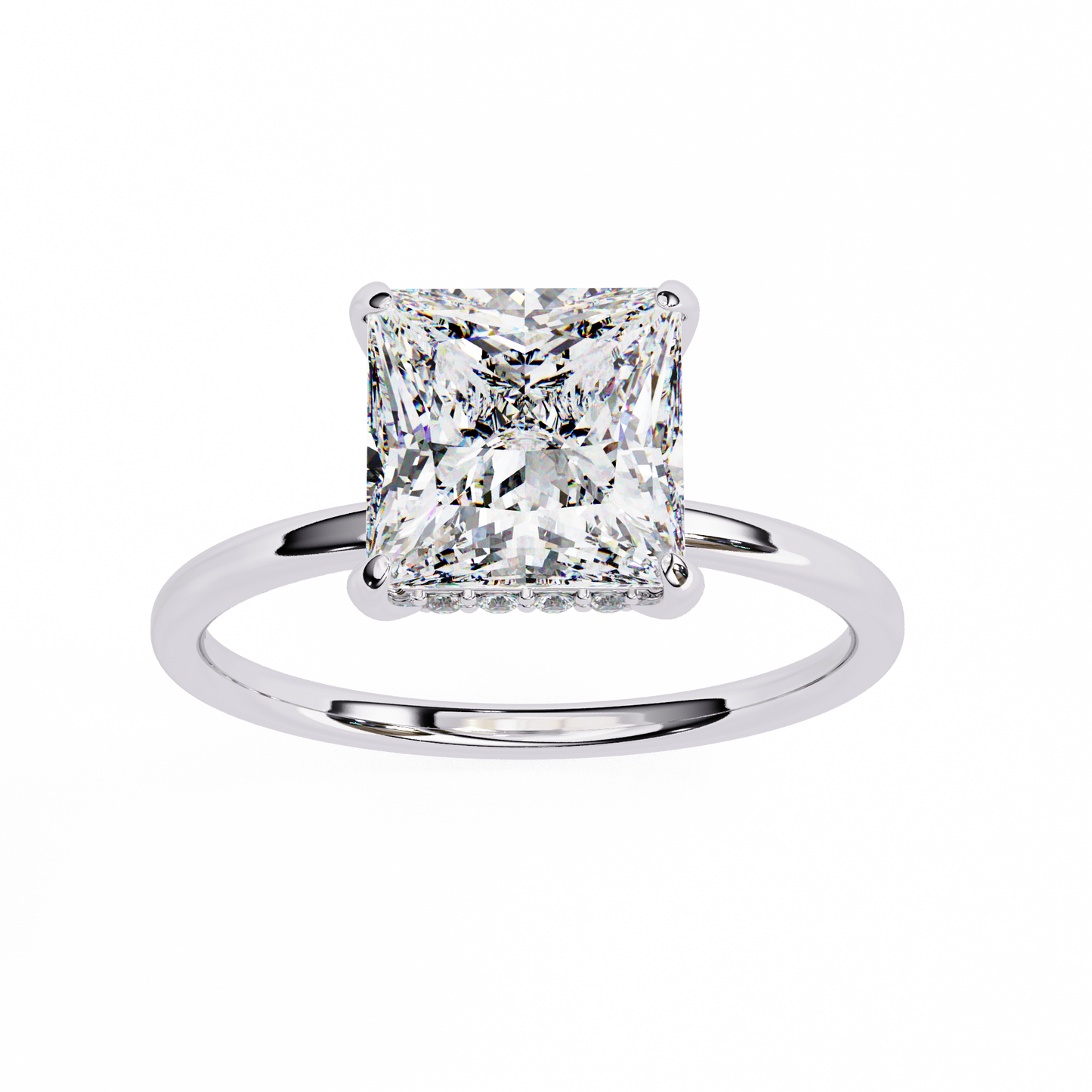 2.75 Ct Princess Cut Lab Grown Diamond Hidden Halo Gold Ring/Wedding Ring/F Color/VS Clarity/1 Ct Diamond Ring/CVD Diamond Ring/Princess Cut Diamond/Round Diamond Side Stone/Prong Set/Hidden Halo Set/10k Gold/14k Gold/18k Gold/Yellow Gold/White Gold/Rose Gold/Anniversary Gift