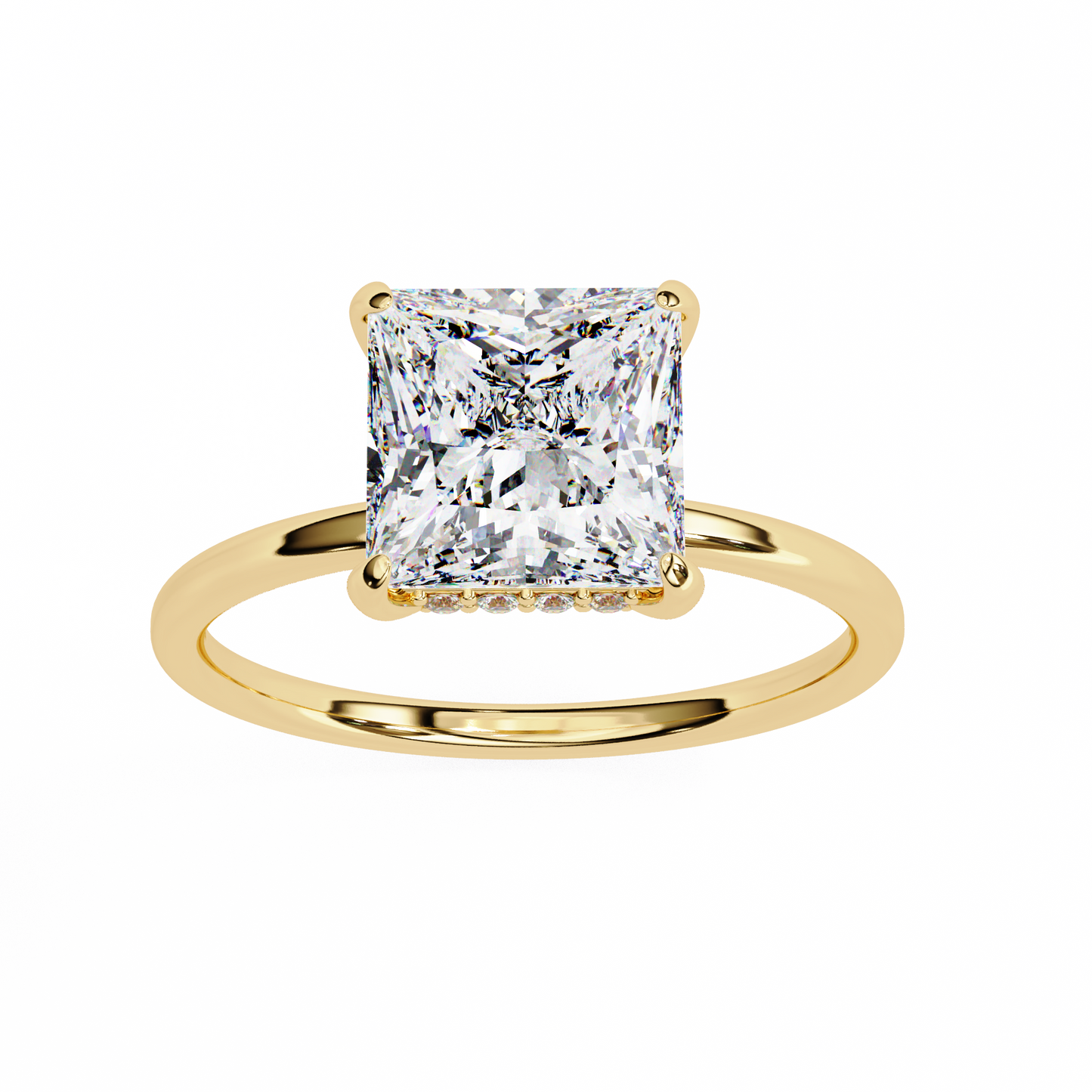2.75 Ct Princess Cut Lab Grown Diamond Hidden Halo Gold Ring/Wedding Ring/F Color/VS Clarity/1 Ct Diamond Ring/CVD Diamond Ring/Princess Cut Diamond/Round Diamond Side Stone/Prong Set/Hidden Halo Set/10k Gold/14k Gold/18k Gold/Yellow Gold/White Gold/Rose Gold/Anniversary Gift