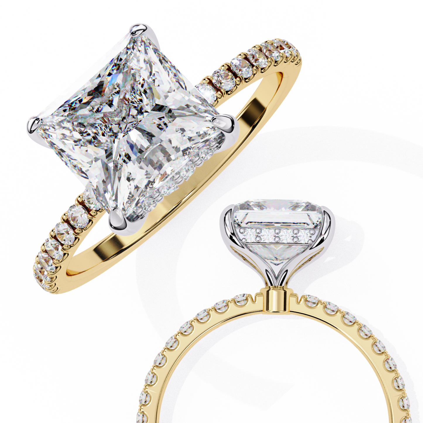 2.75 Ct Princess Cut Lab Grown Diamond Pave Rose Gold Engagement Ring