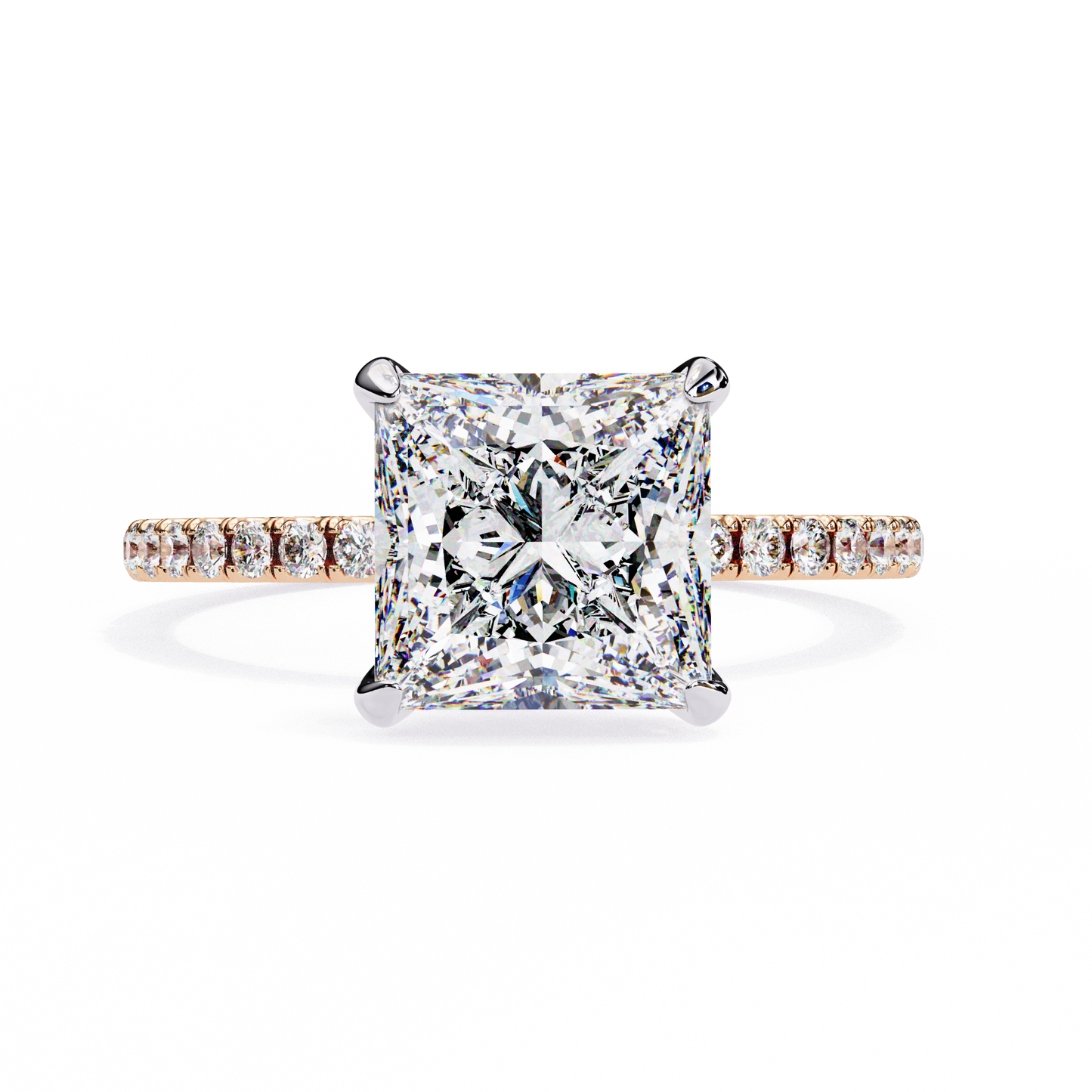 2.75 Ct Princess Cut Lab Grown Diamond Pave Rose Gold Engagement Ring