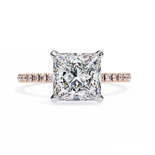 2.75 Ct Princess Cut Lab Grown Diamond Pave Rose Gold Engagement Ring/Wedding Ring/F Color/VS Clarity/2 Ct Diamond Ring/CVD Diamond Ring/Princess Cut Diamond/Round Diamond Side Stone/10k Gold/14k Gold/18k Gold/Yellow Gold/White Gold/Rose Gold/Anniversary Gift