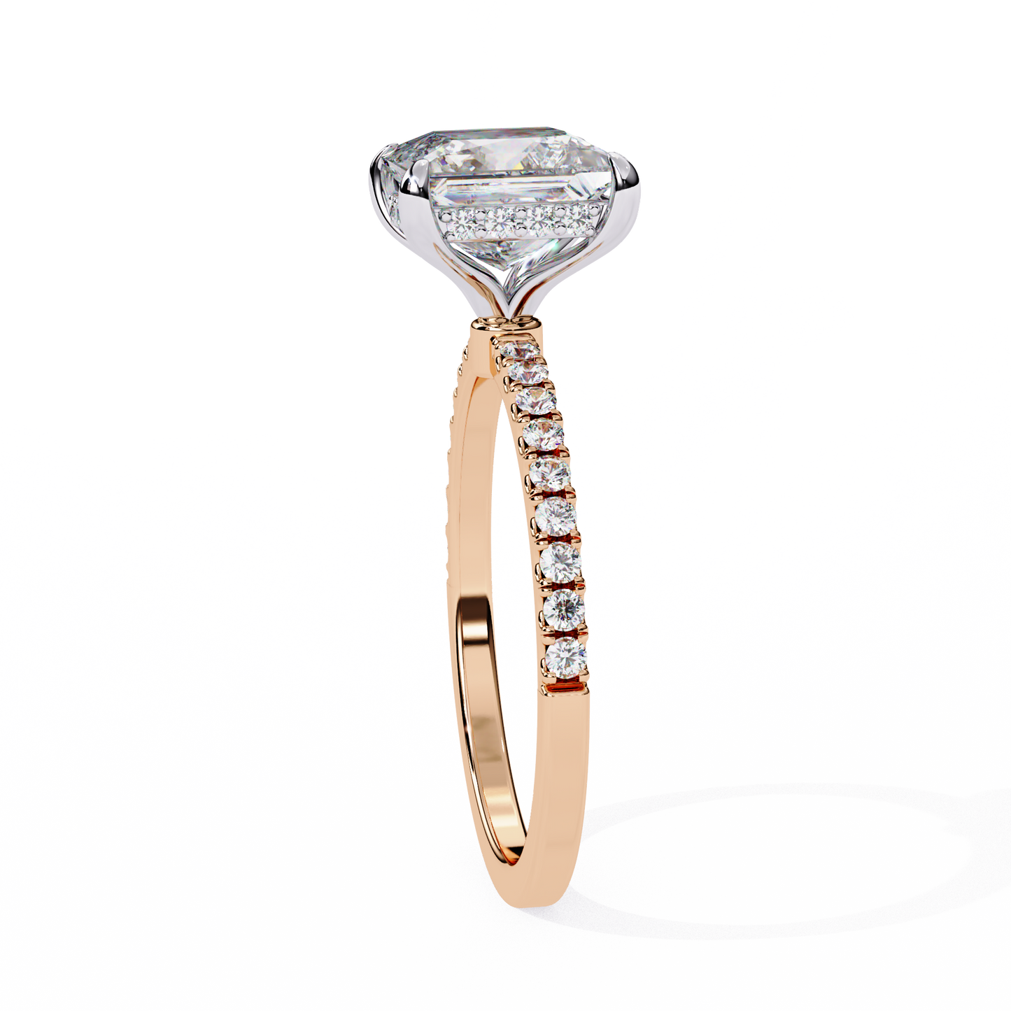 2.75 Ct Princess Cut Lab Grown Diamond Pave Rose Gold Engagement Ring